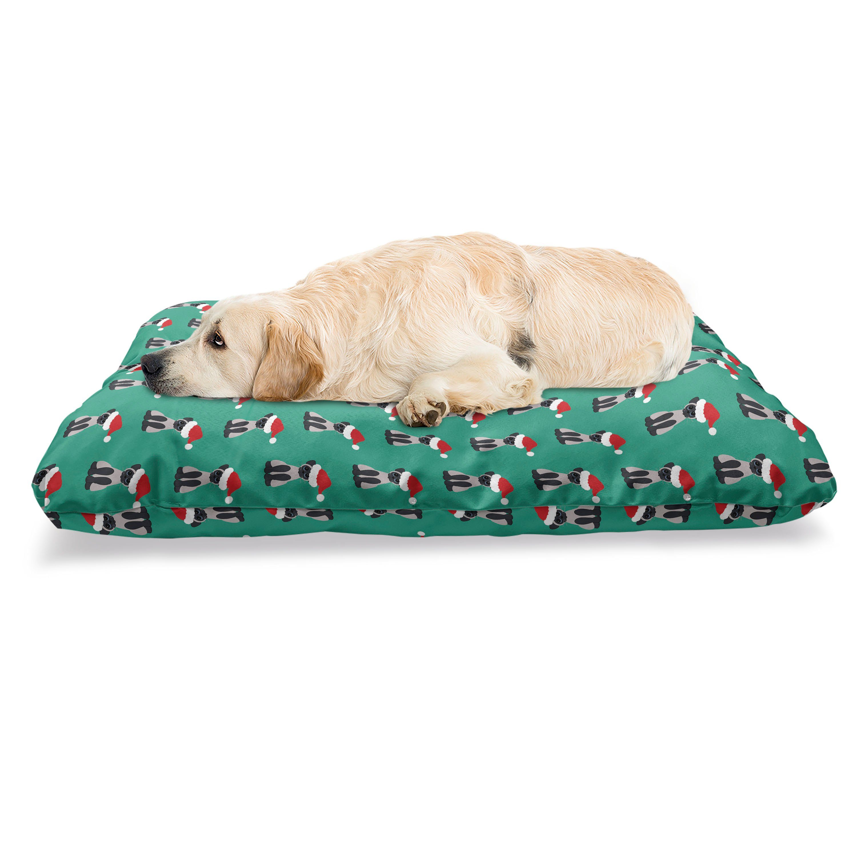 Abakuhaus Hundematratze beissfestes Kissen für Hunde und Katzen mit abnehmbaren Bezug, Grünes Weihnachten Katzen Sankt-Hüte tragen