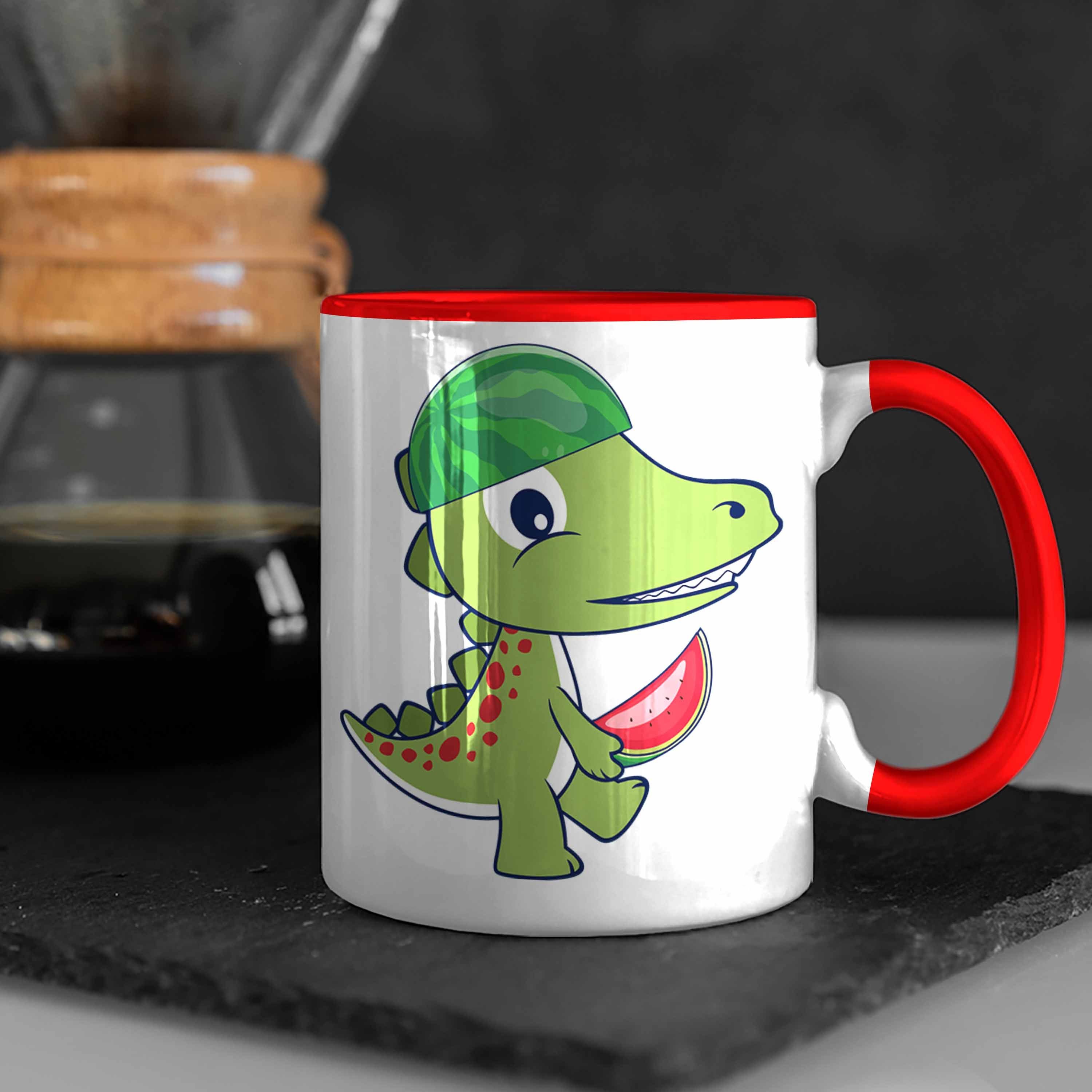 Trendation Lustiger Geschenkidee Tasse Trendation Dino Tasse Geschenk Jungs T-Rex Rot Dinosaurier Geburtstag -