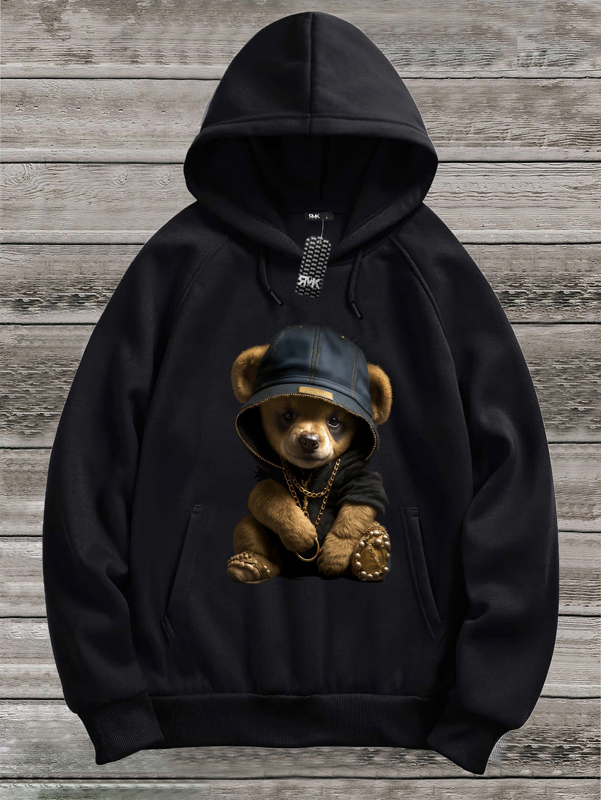 RMK Hoodie Herren Pullover Pulli Kapuzenpullover Sweatshirt Gangster Teddy Bär mit lizenziertem Print, mit Kapuze