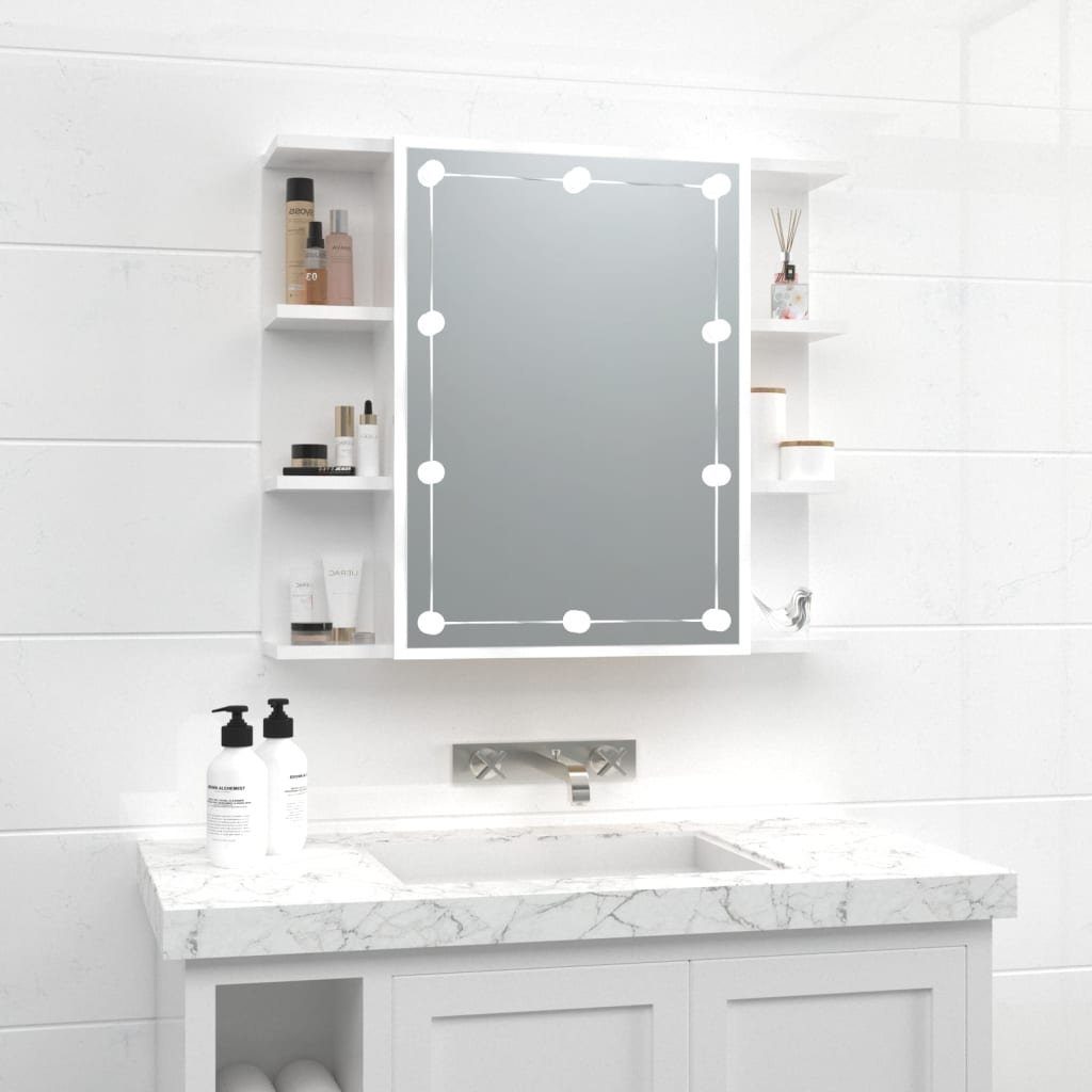 vidaXL Badezimmerspiegelschrank Spiegelschrank mit LED Hochglanz-Weiß 70x16,5x60 cm (1-St)