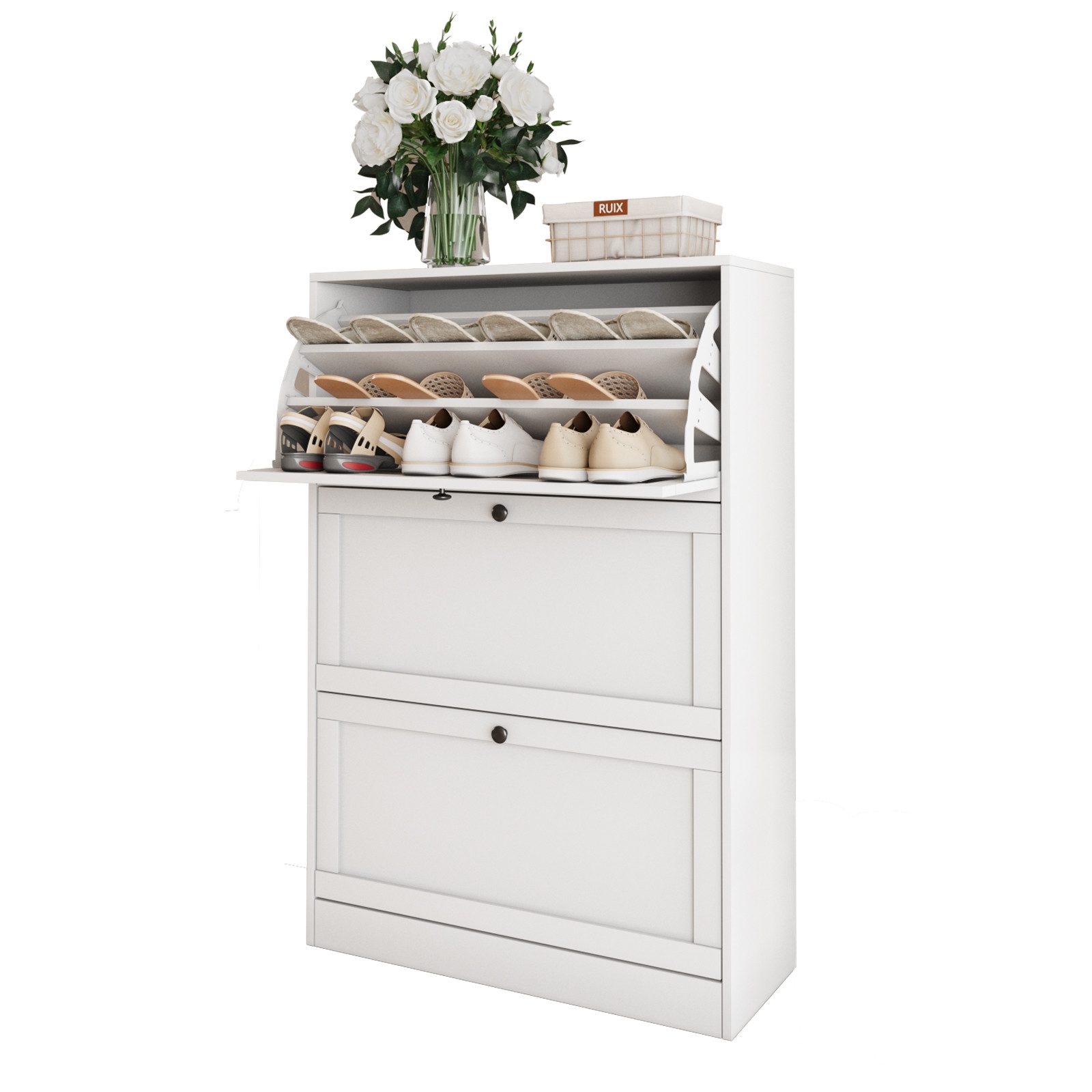 VOWNER Schuhschrank Schuhkommode mit 3 Klappen, schmaler Schuhschrank, 9 Fä günstig online kaufen