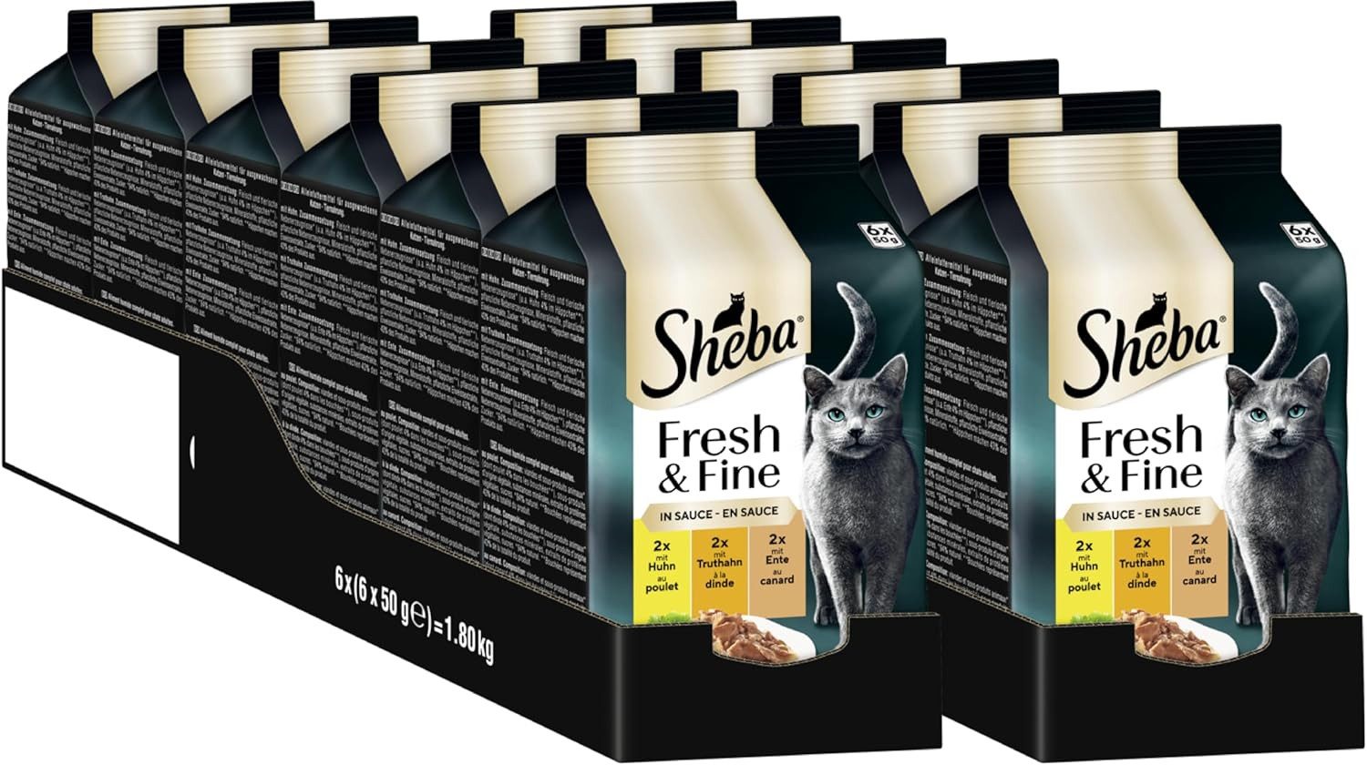 Sheba SHEBA® Fresh & Fine in Sauce mit Huhn, Truthahn und Ente 12 x 6 x 50g, Nassfutter für: Katze