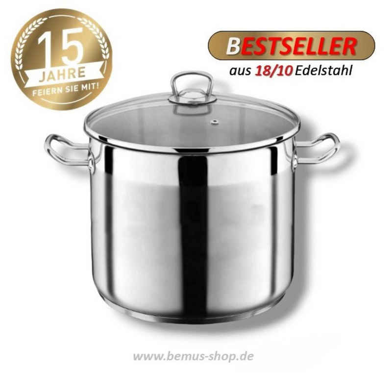 bemus Kochtopf BenVita Edelstahltopf, Allzwecktopf 10 Liter, 15 Liter & 20 Liter, Edelstahl 18/10, 10L, 15L, 20L (Jumbotopf mit Glasdeckel, Induktion - (Party, Ostern, Weihnachten, Geschenke Idee, Geburtstag), Kaltmetallgriffe