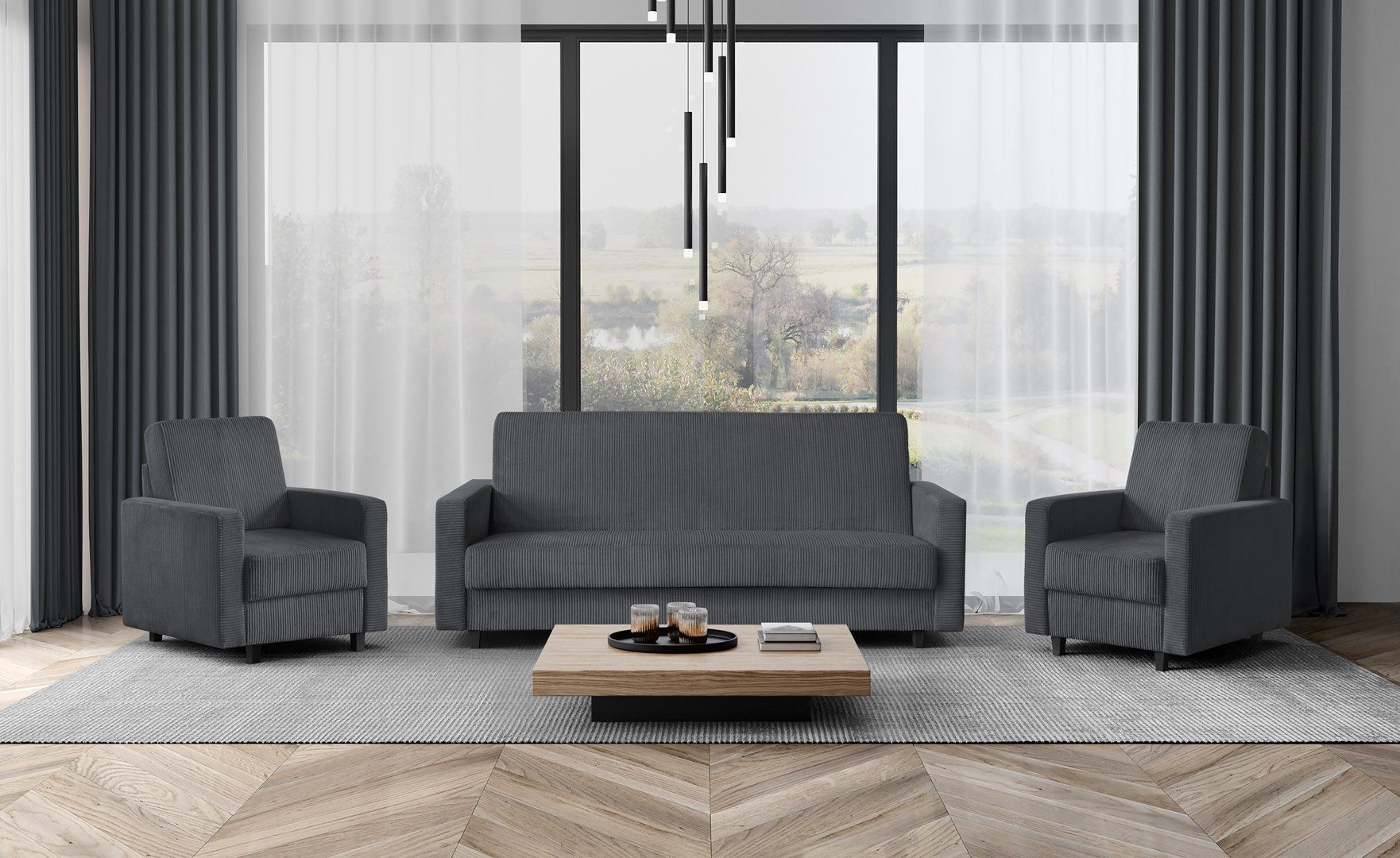Beautysofa Polstergarnitur Modernes, stilvolles Lounge-Set für das Wohnzimmer Tango, (B:215/H:94/T:90cm), Set besteht aus einem Sofa und zwei Sesseln