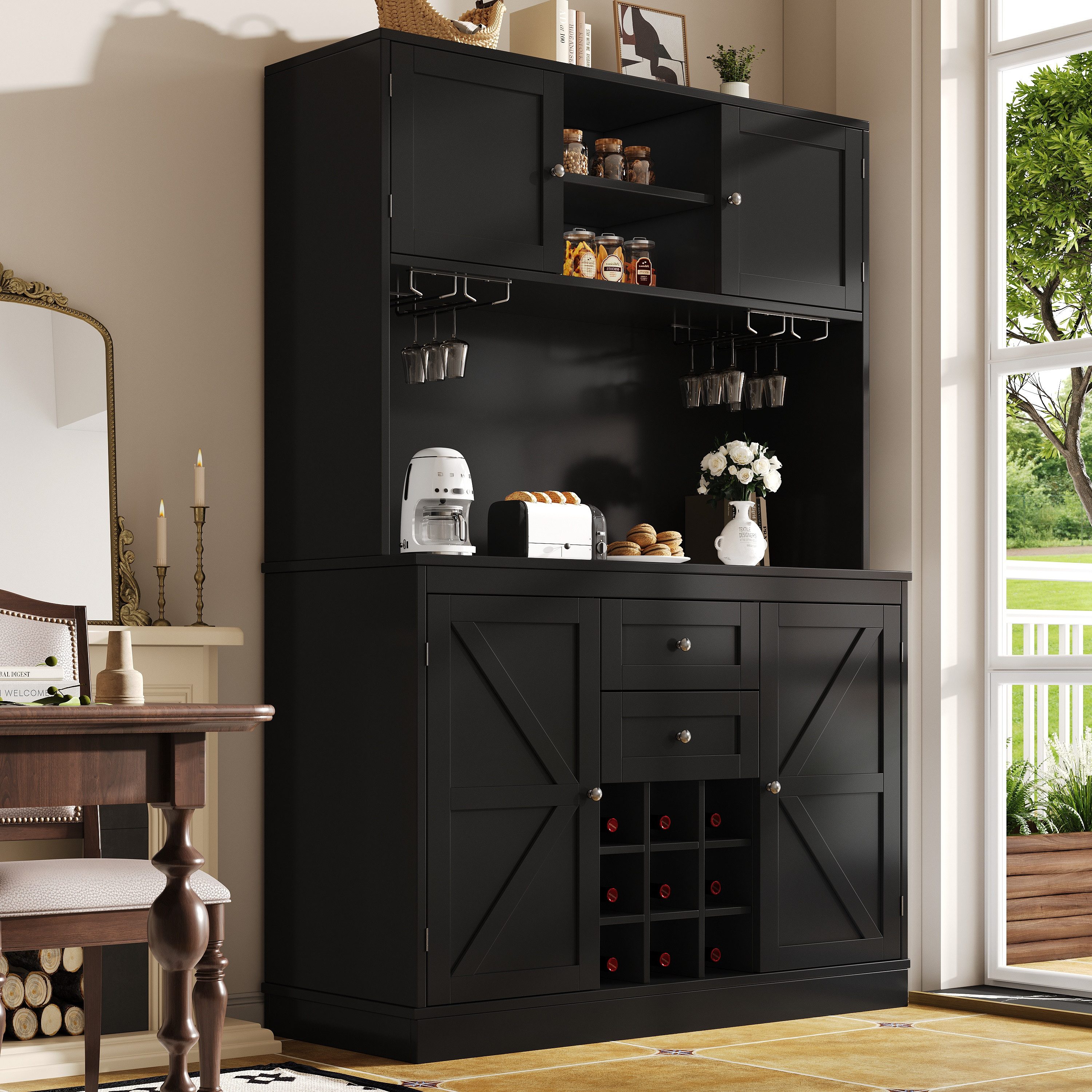 STILVORA Hochschrank küche/wohnzimmer,Küchenschrank Schwarz,Buffetschrank m günstig online kaufen