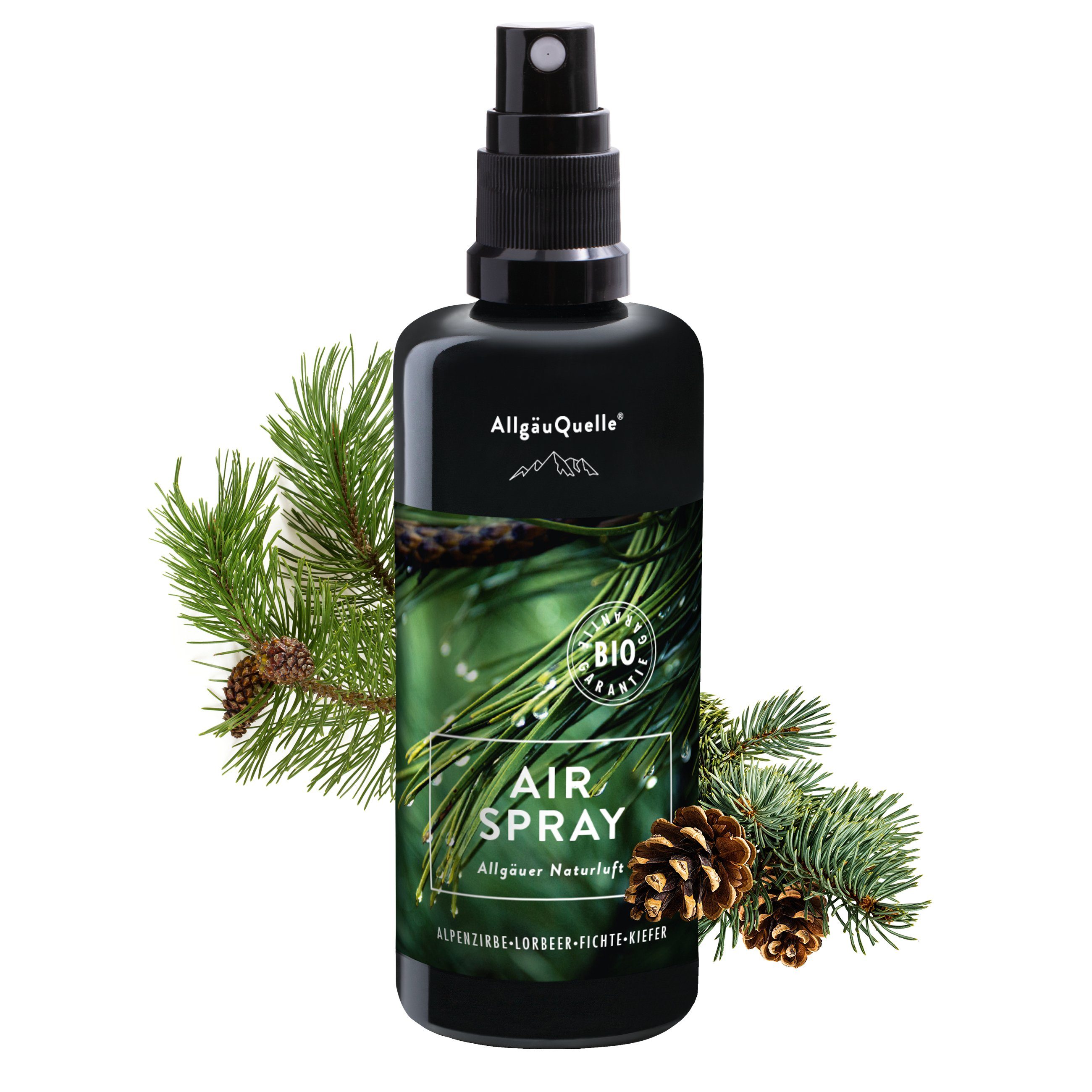 Allgäuquelle Raumduft Bio AirSpray Allgäuer Naturluft Raumduft (1 x 100ml), mit Zirbelkiefer, Lorbeer, Fichte und Kiefer