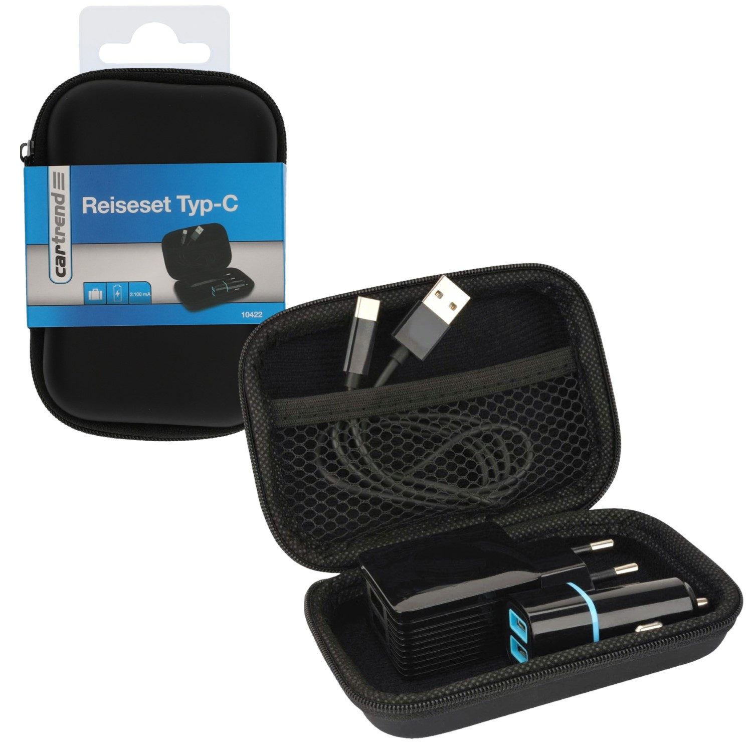 USB-C Reise-Set Kfz Ladegerät + Netzteil Smartphone-Ladegerät