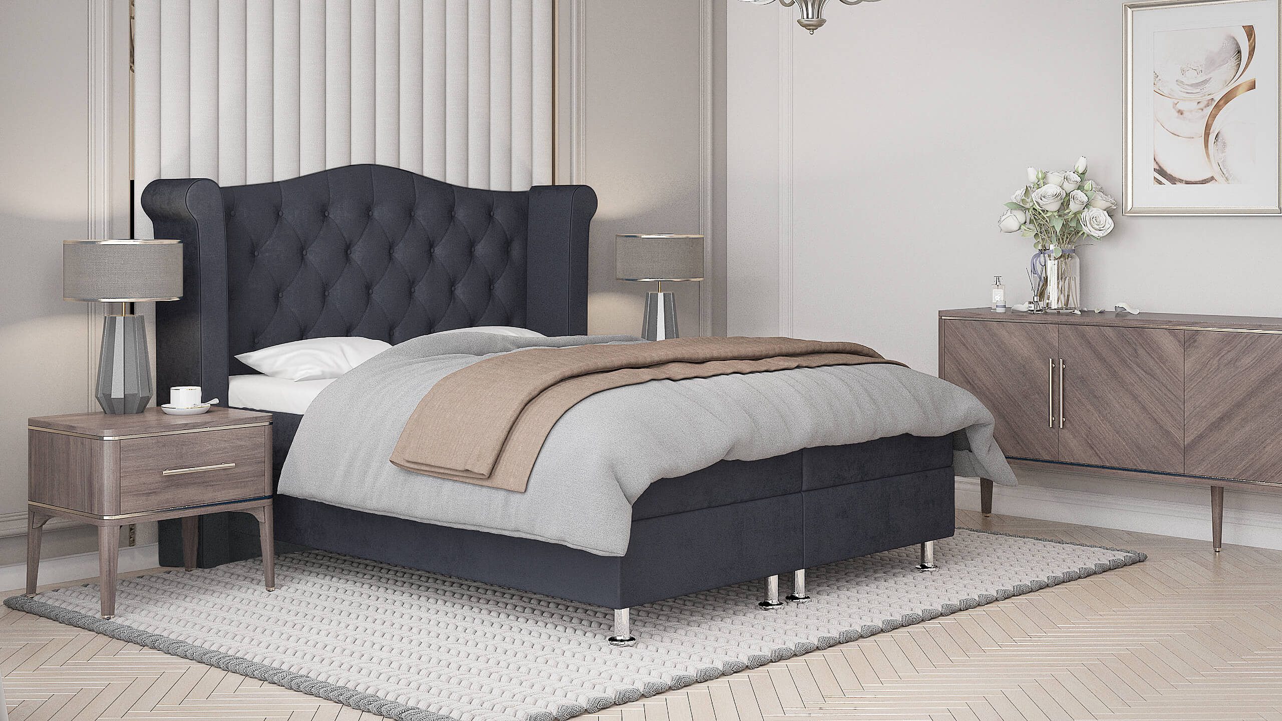 Best for Home Boxspringbett Saturn Boxspring bett Stauraum 7-Zonen H3 inkl. 7 cm Topper (Komplettset, 4-St., Boxspringbett inkl. 7-Zonen-Bonnellfederkernmatratze), Boxspringbett mit Bettkasten