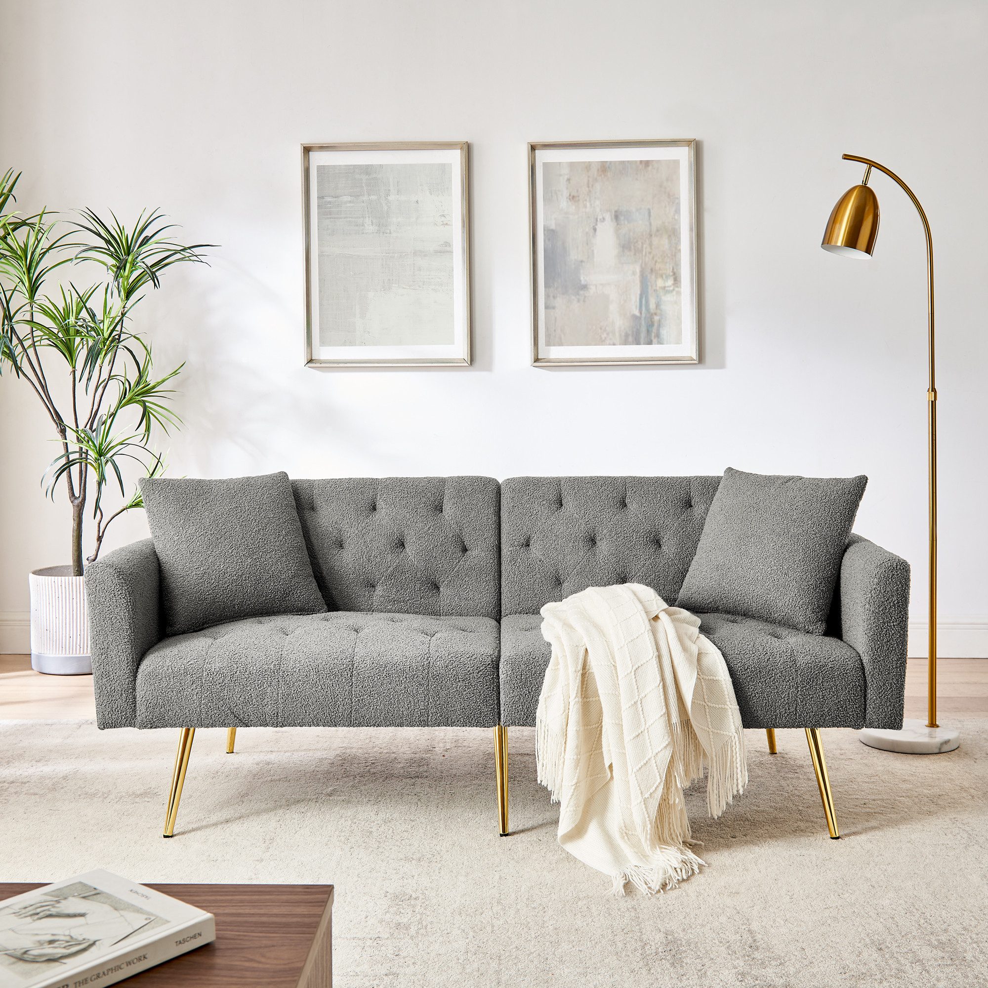 OKWISH Schlafsofa 2-Sitzer Sofa 177x74x78 cm aus Teddy mit verstellbarer Rückenlehne, Set 1 Teile, für Wohnzimmer,Mietwohnung,kleines Apartment