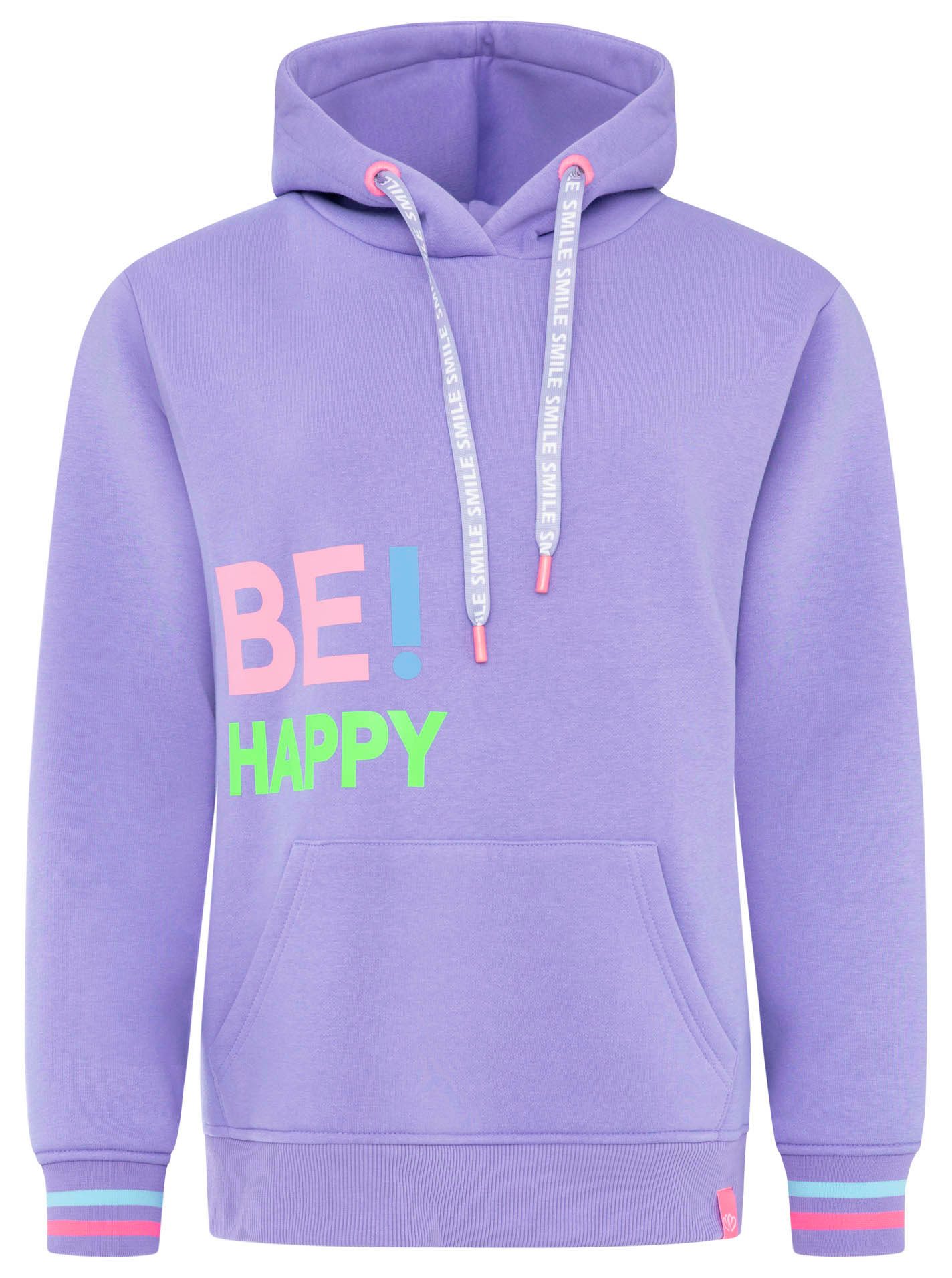Zwillingsherz Hoodie "Be Happy!" gestreifte Bündchen, Aufdruck auf Brust, Kapuze, Kängurutasche