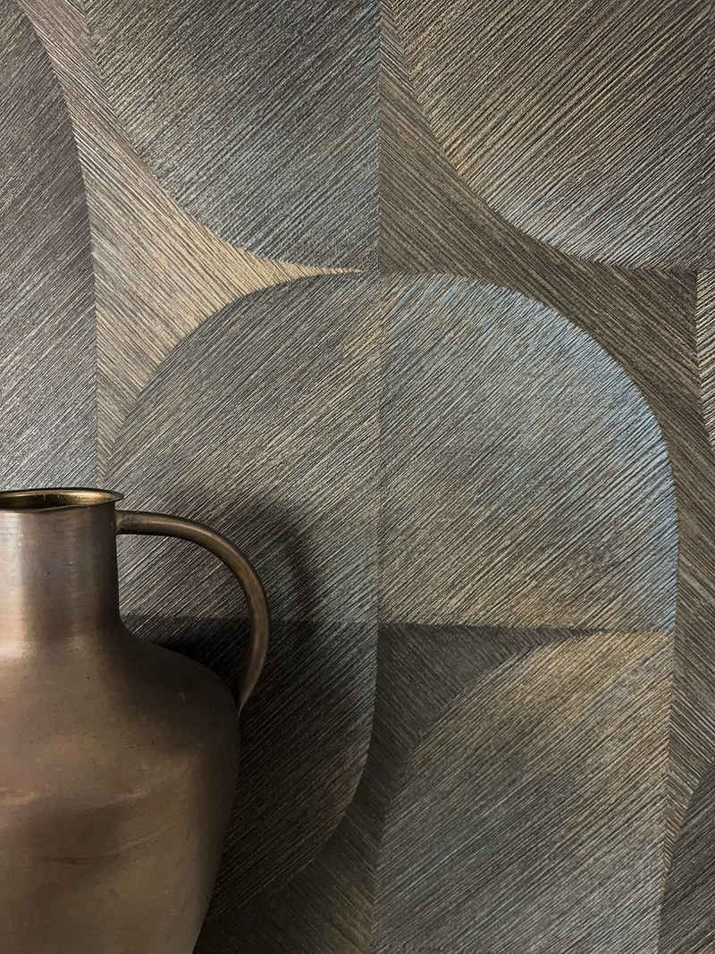 Newroom Vliestapete, Braun Tapete Modern Muster - Mustertapete Retro Dunkelbraun Grau Geometrisch Grafisch Linien Verlauf für Wohnzimmer Schlafzimmer Küche