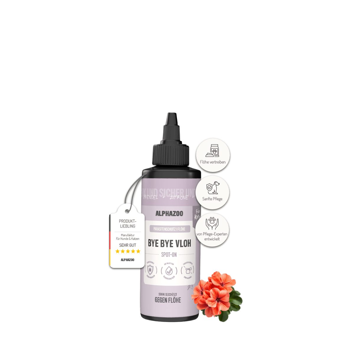 ALPHAZOO Insektenspray ByeByeVloh Spot-On für Katzen 100 ml, 100 ml, 1-St., Flohmittel gegen Flöhe & Juckreiz, Anti Floh Spot On gegen Flöhe, Flohmittel für Freigänger