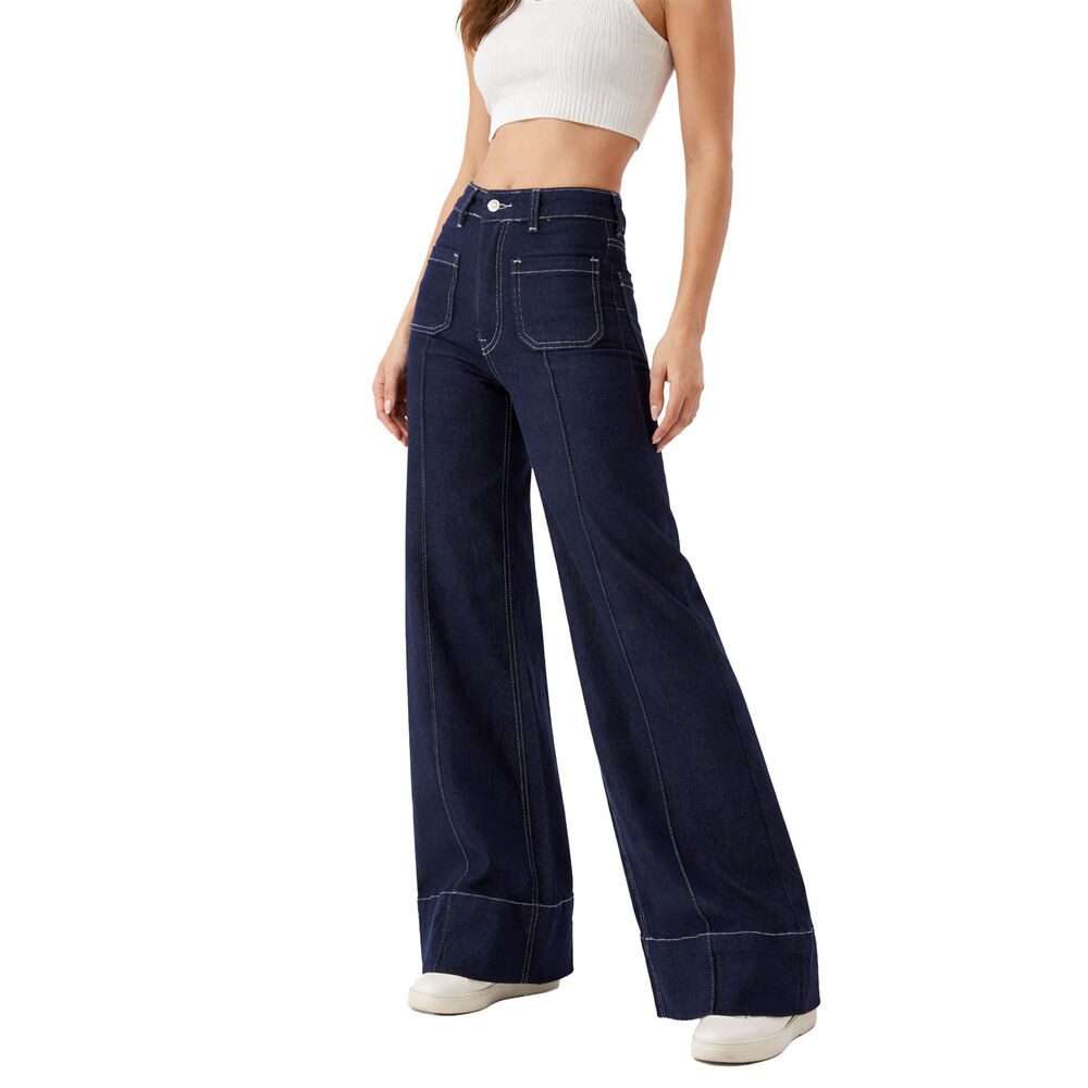 Ital-Design Weite Jeans Damen Freizeit (91279954) Stretch High Waist Jeans in Dunkelblau – Bild 2 von 4