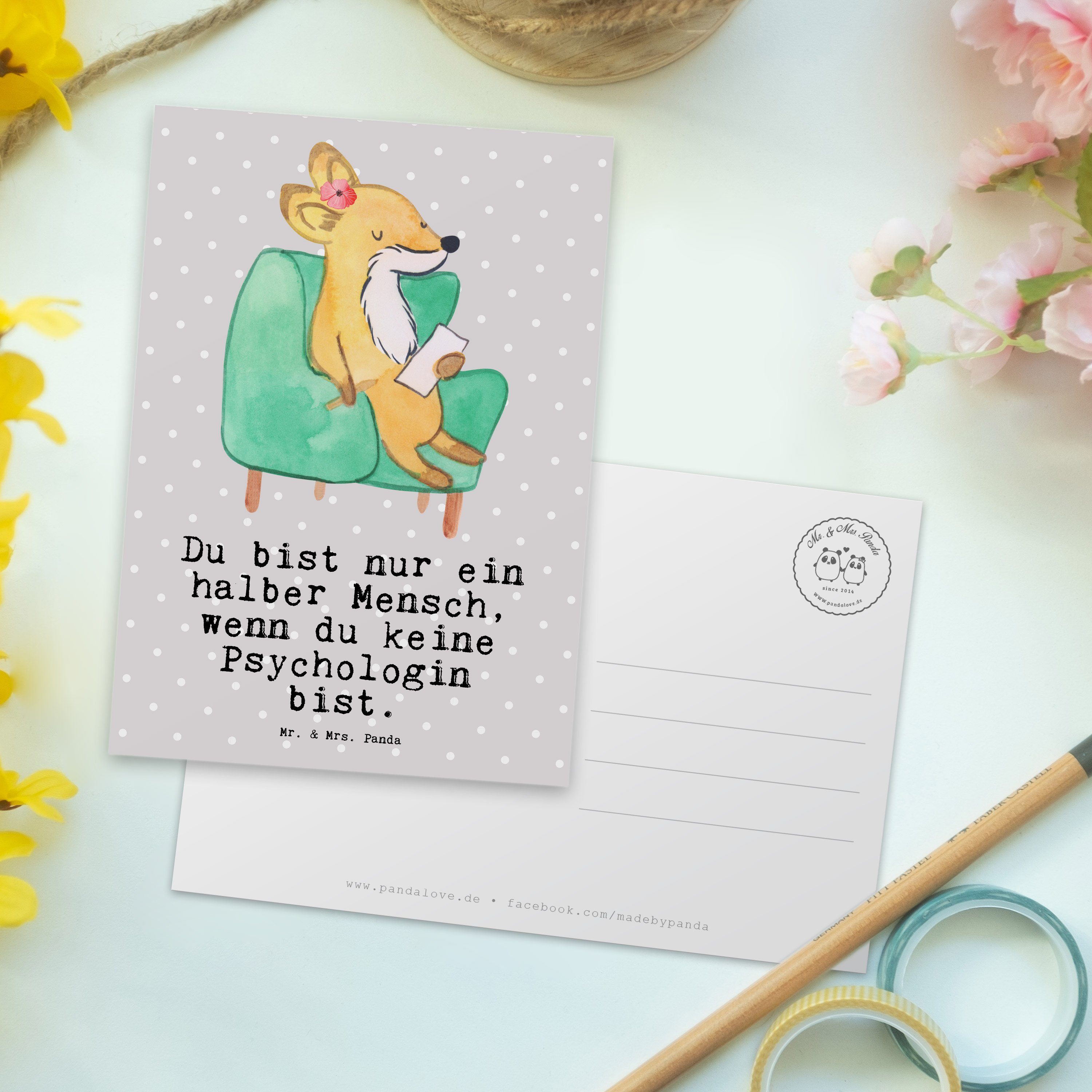 Mr. & Mrs. Einladu Karte, Pastell Geschenk, Herz Firma, Panda Grau mit Postkarte - - Psychologin