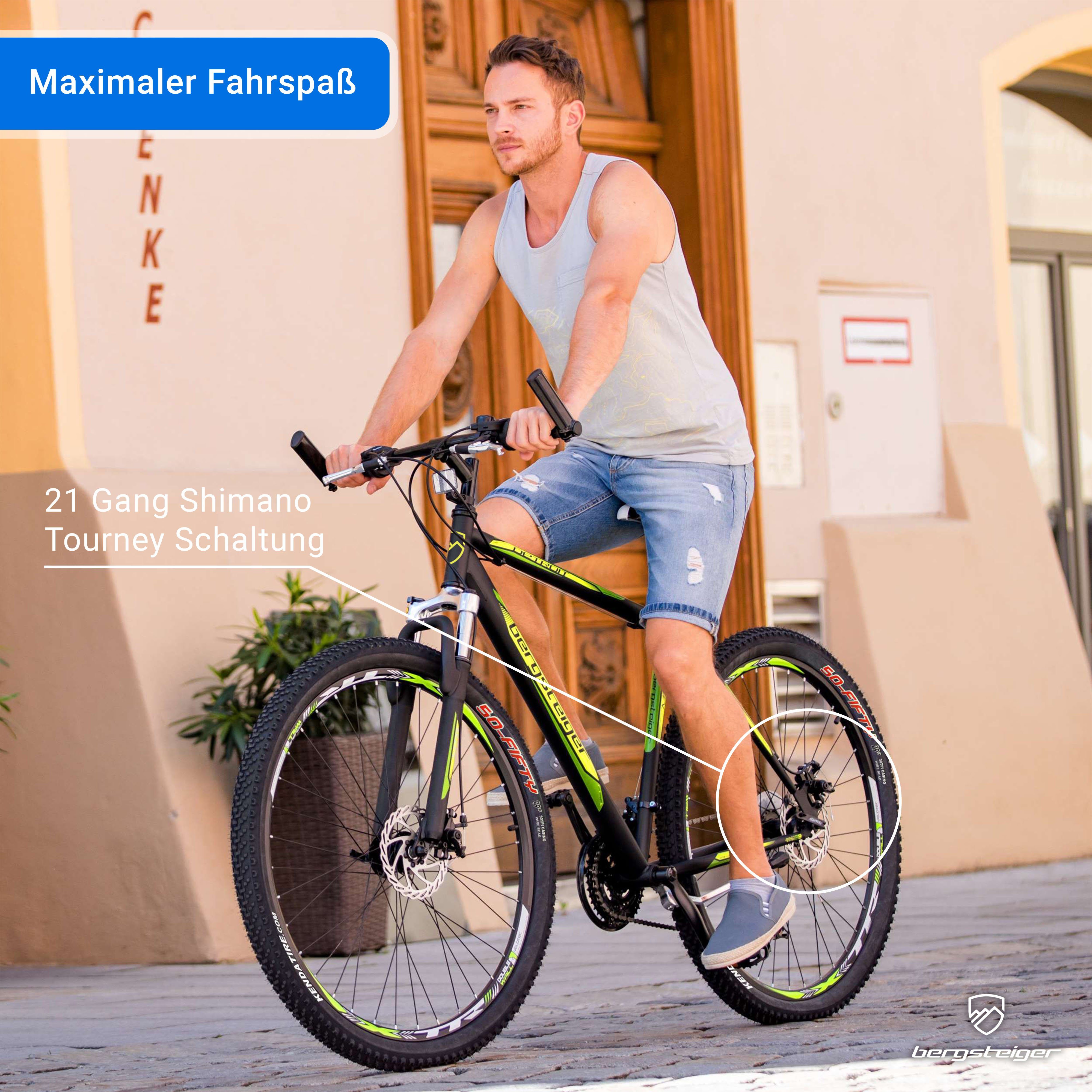bergsteiger Mountainbike Detroit 29 Zoll Mountainbike, geeignet ab 170 cm, 21 Gang Shimano Tourney RD-TZ50 Schaltwerk, Kettenschaltung