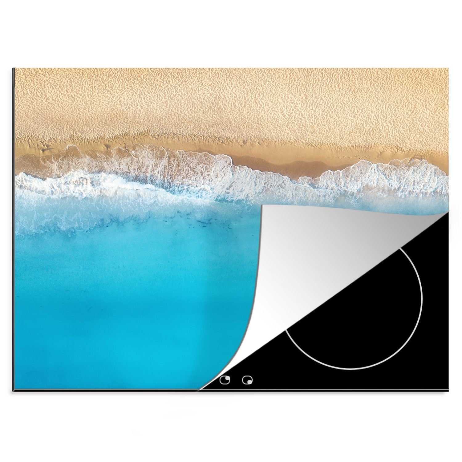 Induktionsschutz Wasser Strand 60x52 Herdblende-/Abdeckplatte Blau, tlg), cm, - MuchoWow - Arbeitsfläche (1 Ceranfeldabdeckung Mobile Vinyl, nutzbar, -