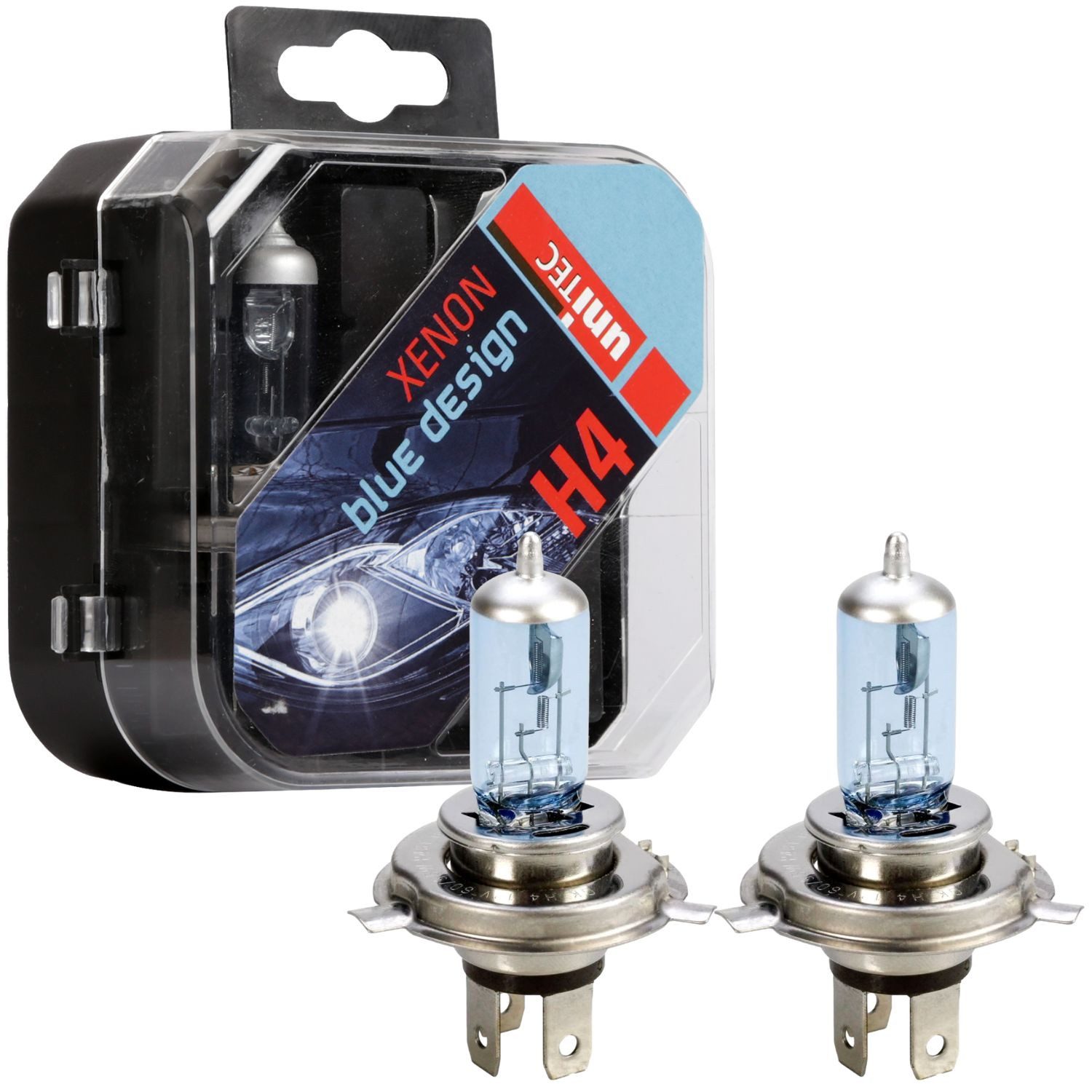 Cartrend KFZ-Ersatzleuchte Set 2x H4 12V 60W / 55W Xenon Blue Look, 2 St., blau, Effekt Design Halogen-Birnen P43t Box Leuchtmittel Autolampen