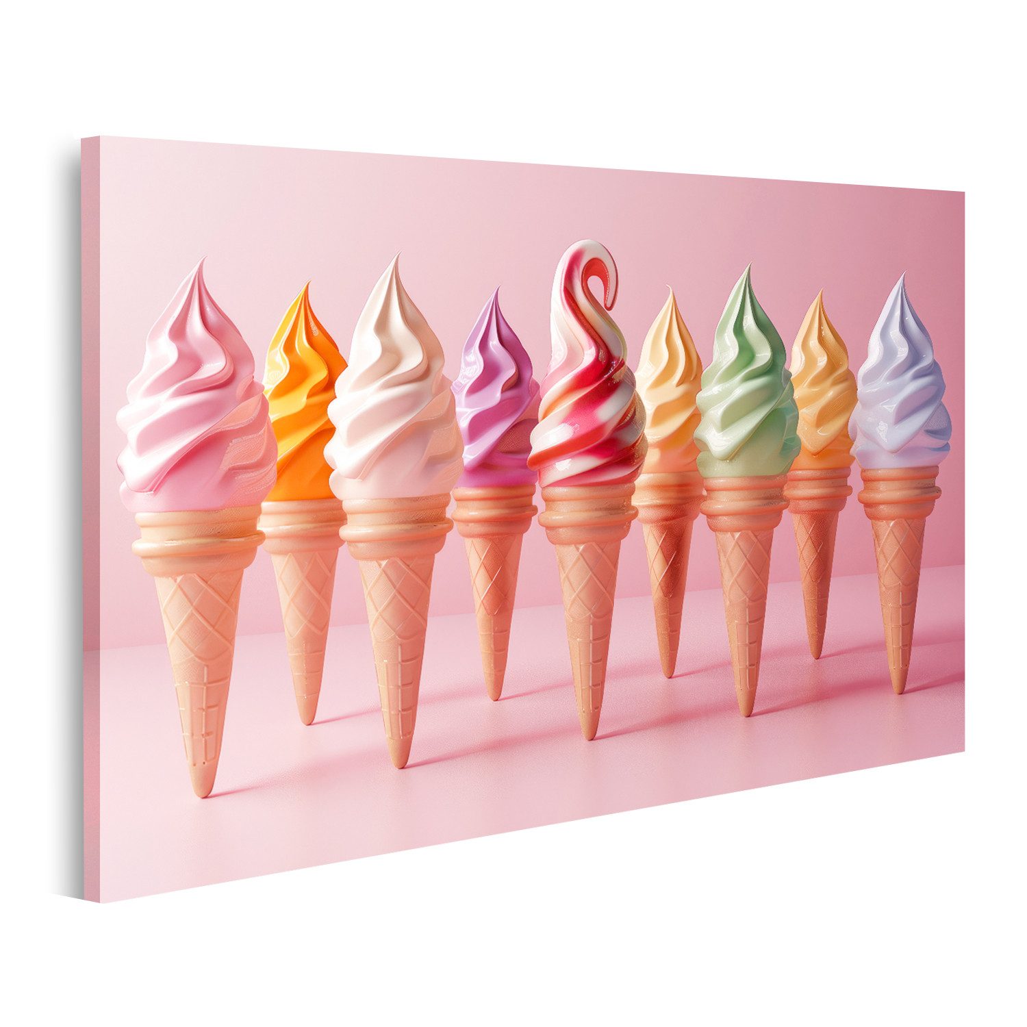 Leinwandbild Lebhaftes Wandbild zahlreicher Eiscreme-Tüten in vielfältigen Formen u