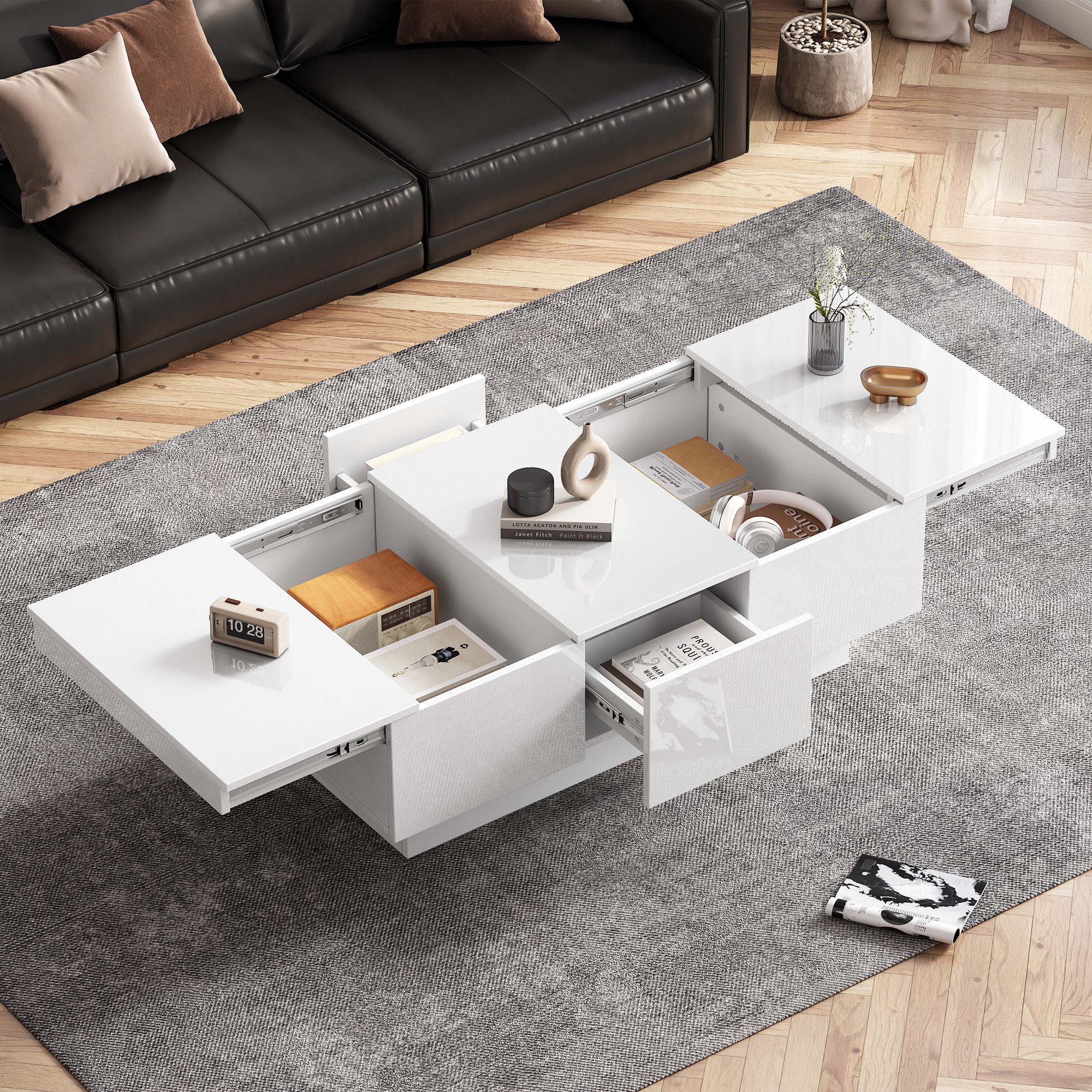 MODFU Couchtisch Hochglanz-Sofatisch mit großen Stauraum günstig online kaufen
