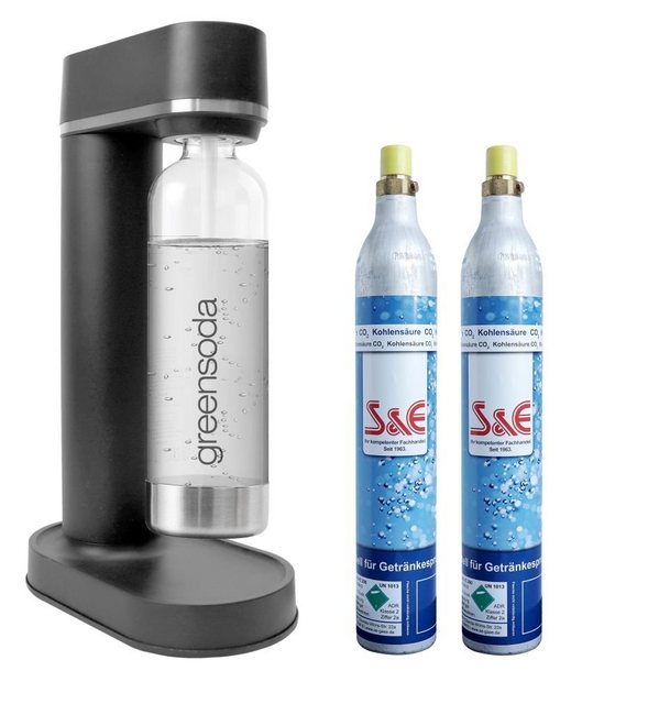 BlueCraft Wassersprudler, (4-tlg), aus Holz-Biokomposit, 2 CO2 Zylinder und eine 1L PET-Wasserflasche