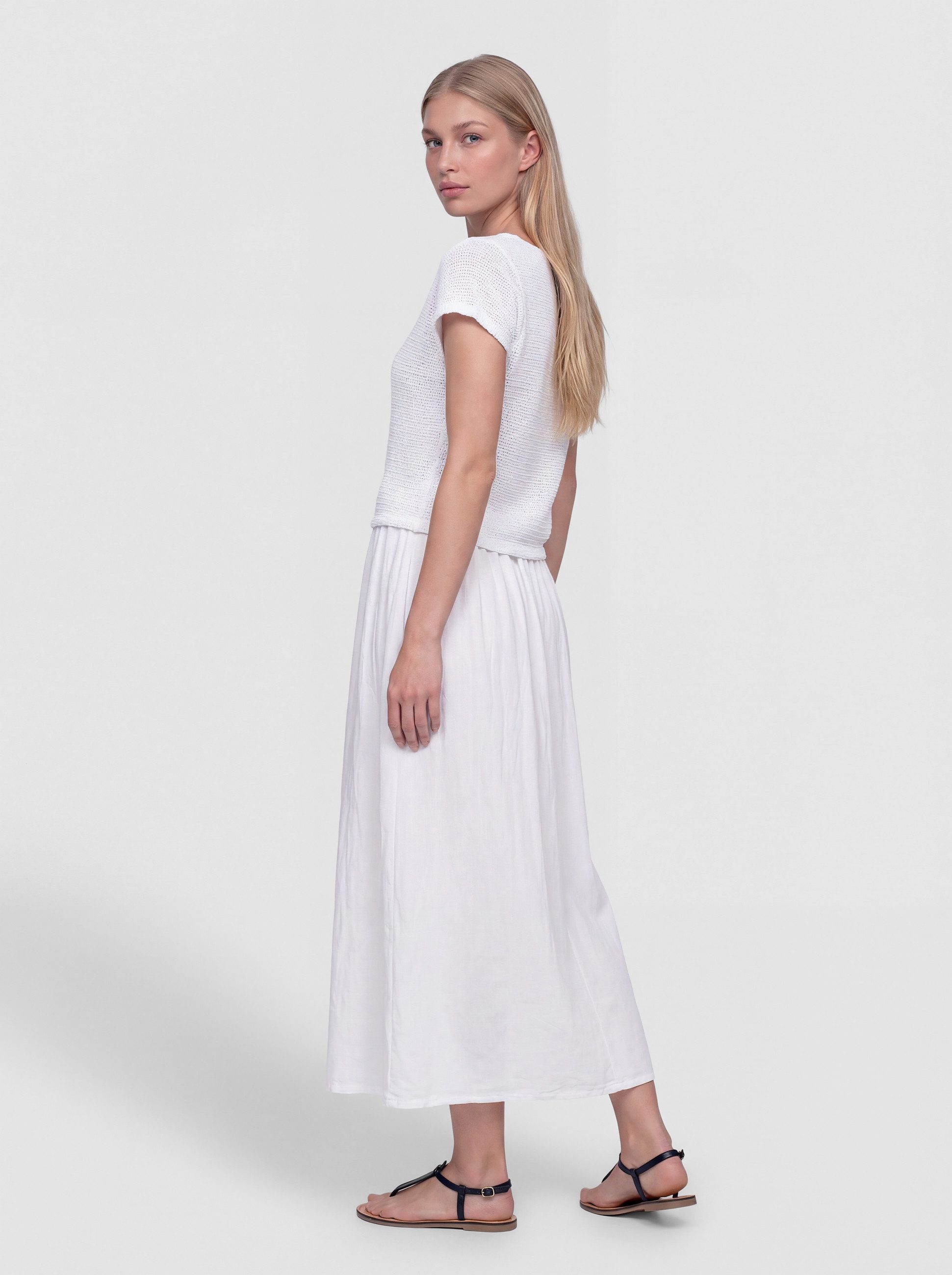 PEKIVESSA Sommerkleid Lässiges Midikleid im angesagten Lagen-Look aus Baumwolle-Leinen-Webstoff