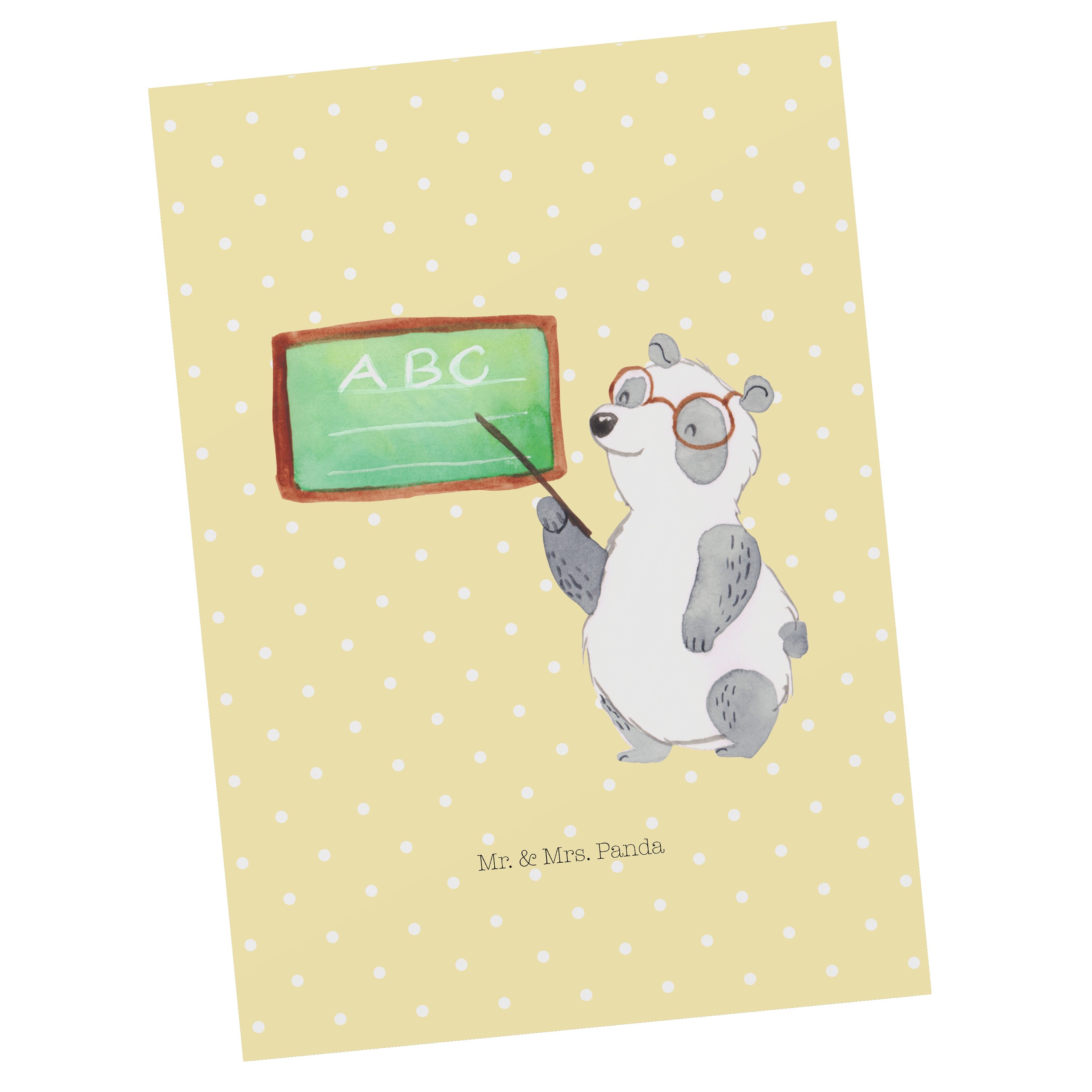 Mr. & Mrs. Panda Postkarte Panda Gelb - Geschenk, Einladung, Pastell Tiere, Lehrer - Grußkarte