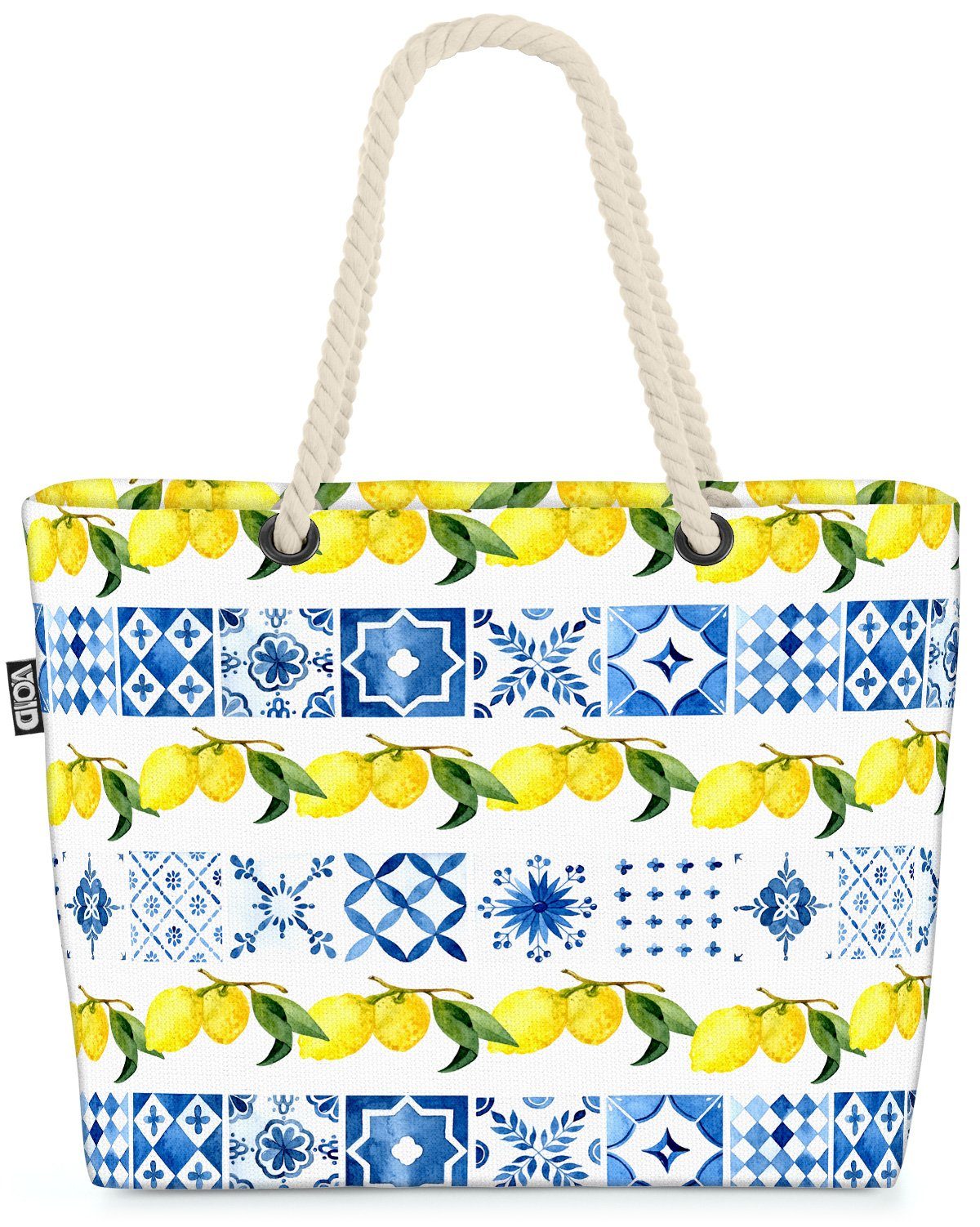 VOID Strandtasche (1-tlg), Mediterranes Muster Zitronen mediterran mittelmeer zitrone küche flie | Strandtaschen
