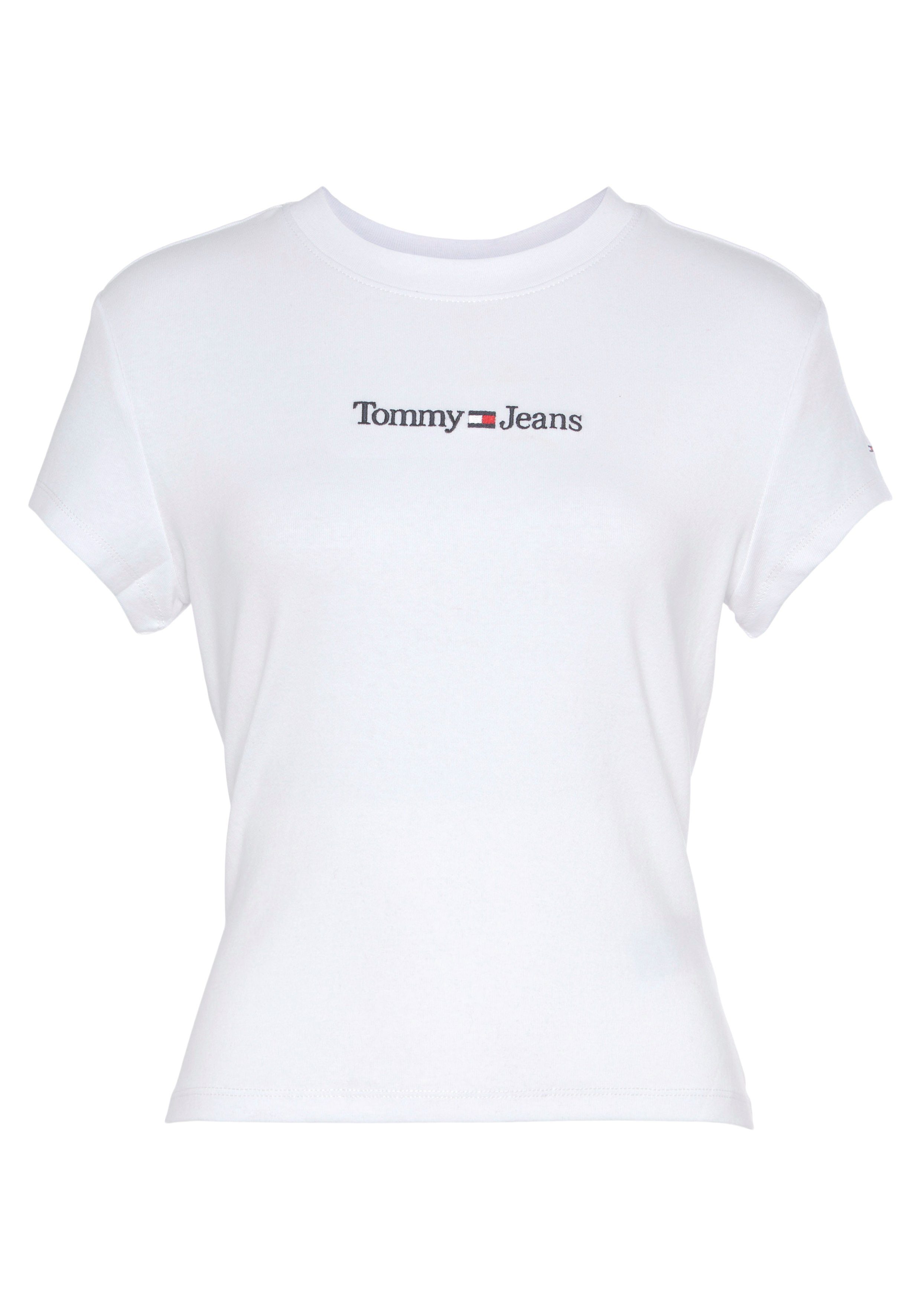 Tommy Jeans Kurzarmshirt Jeans TJW SS dezenten Stickereien mit BABY White SERIF LINEAR Tommy