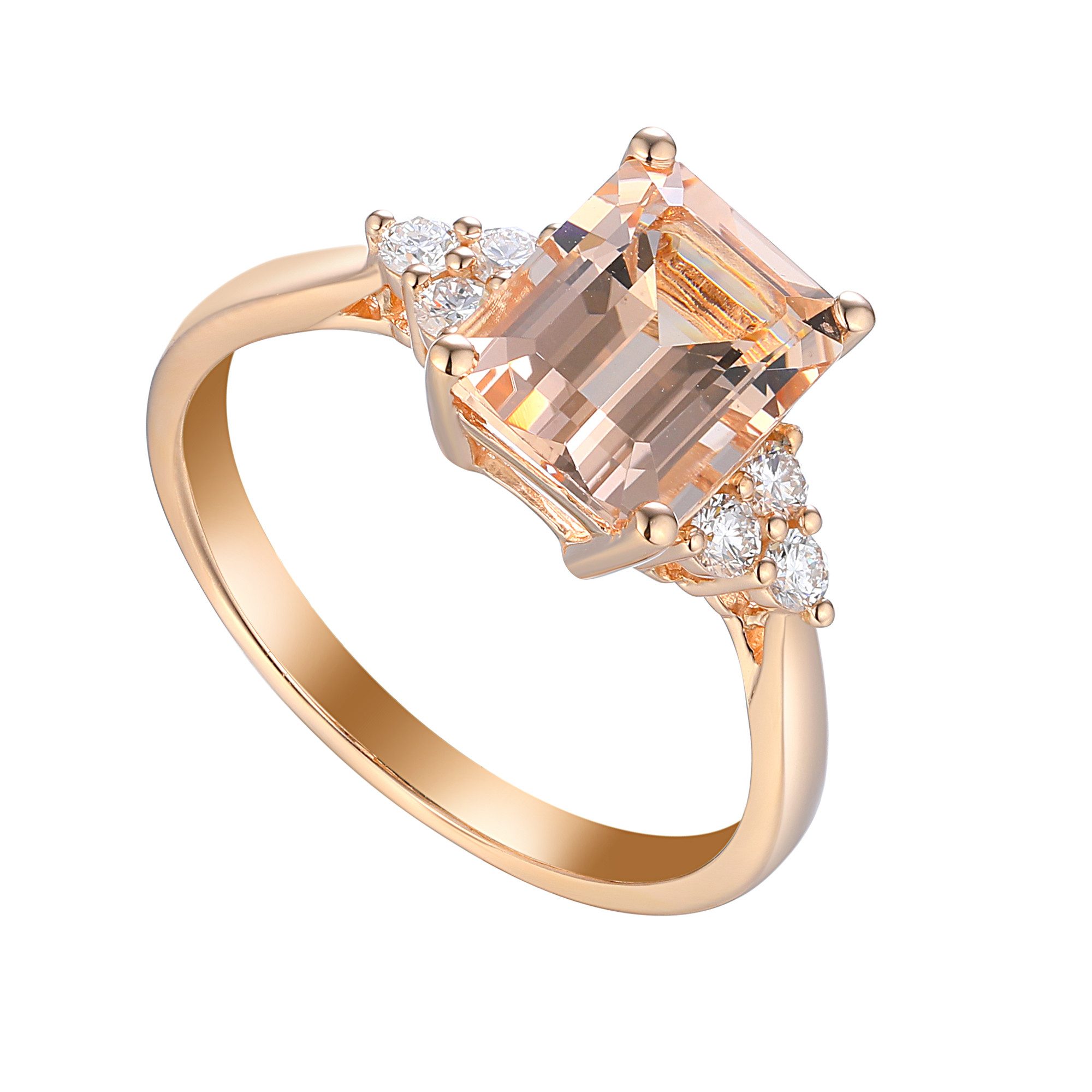 Stella-Jewellery Solitärring 585er Rotgold Damenring mit Morganit und Diamanten (inkl. Etui, Morganit ca. 2,25 ct. - inkl. Etui), Morganit 2,25ct. (Octagonschliff) und Brillanten 0,20ct.