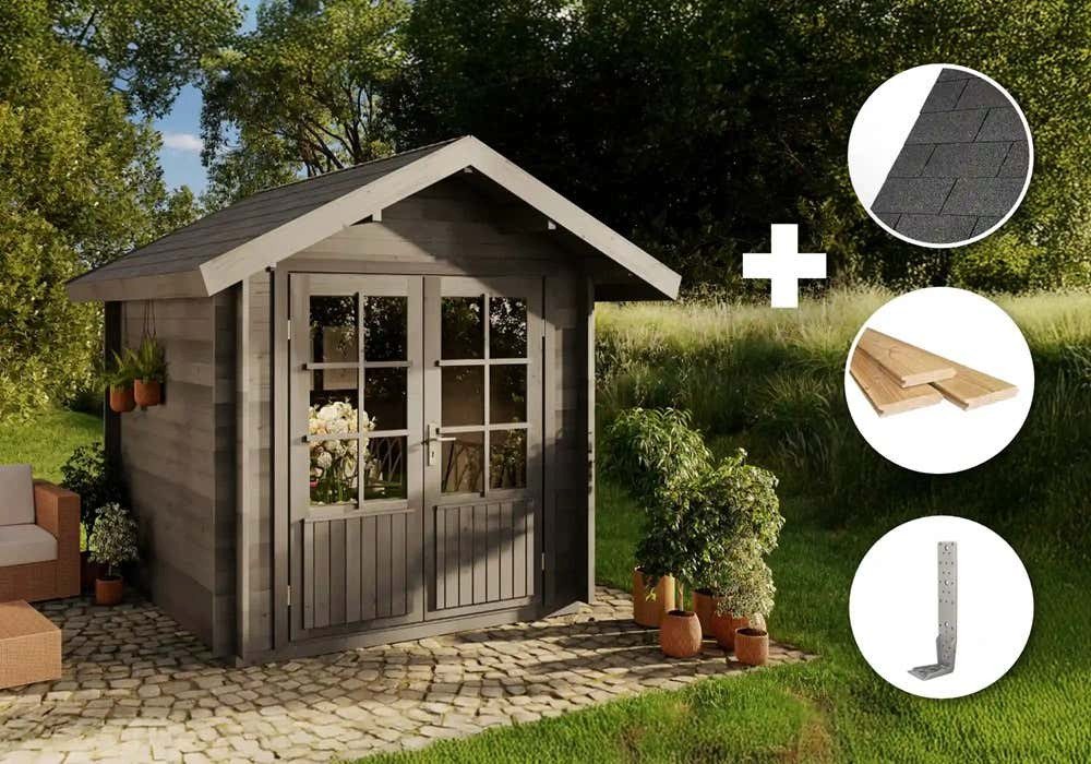 Thumbnail - Alpholz Gartenhaus Holz Set - Palma -grau, BxT: 261x261 cm, (Set), Inkl. Fußboden & Dacheindeckung