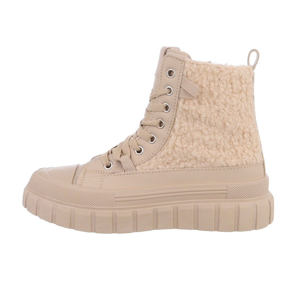 Ital-Design Damen High-Top Freizeit Sneakerboots Sneakers Keilabsatz/Wedge in Hellbraun High