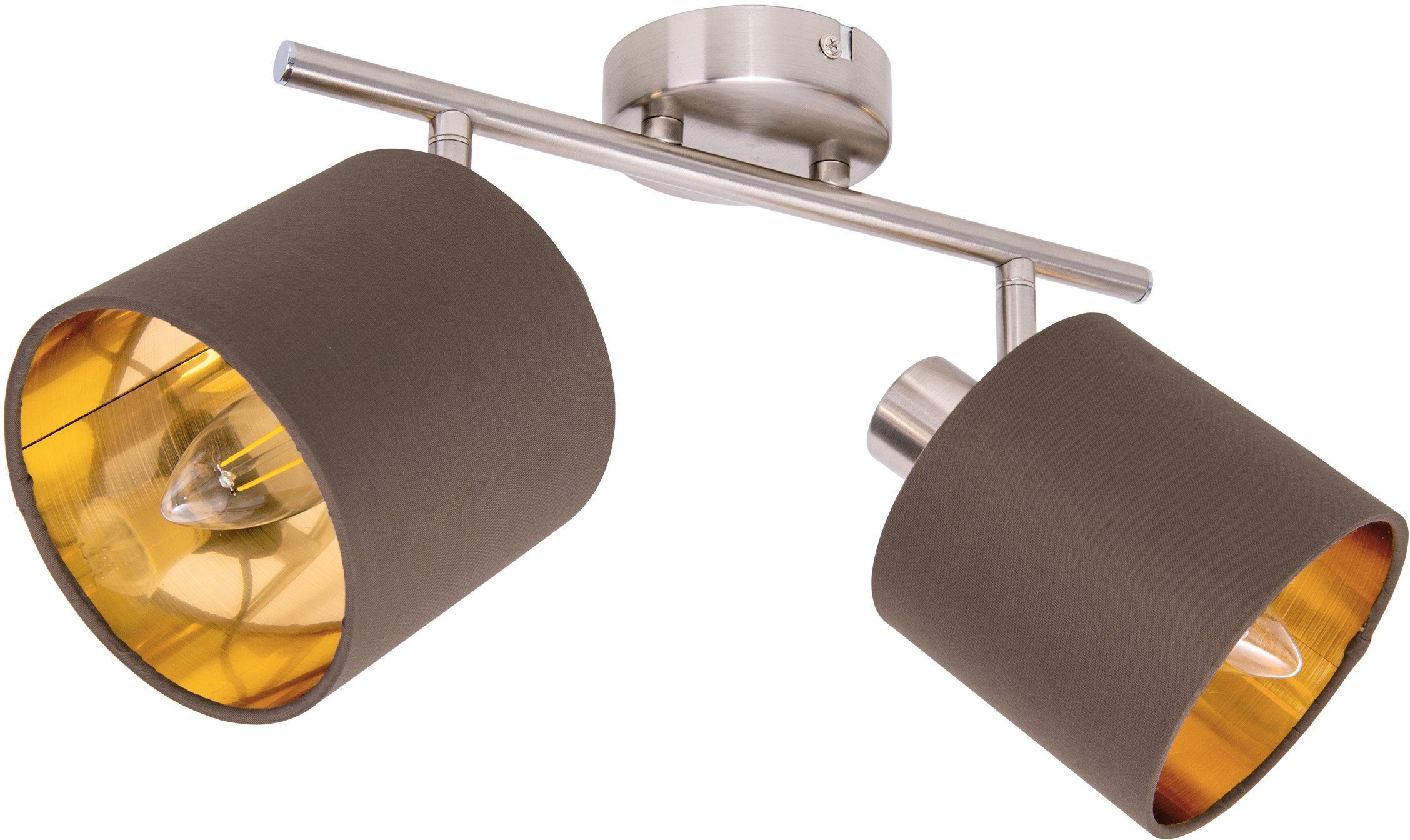 Leuchtmittel, satin-nickel gold Innenfarbe Textilschirm braun 2 Deckenleuchte Maron, ohne E14 näve flg.