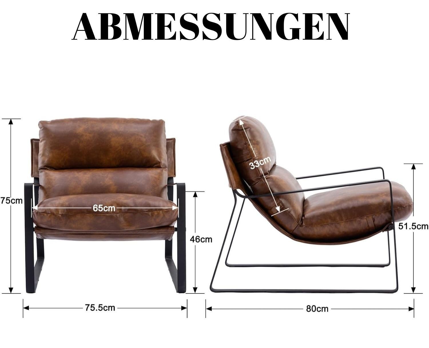 WAHSON OFFICE CHAIRS Loungesessel Moderner PU-Leder/ Chenille Ohrensessel mit Armlehnen für Wohnzimmer