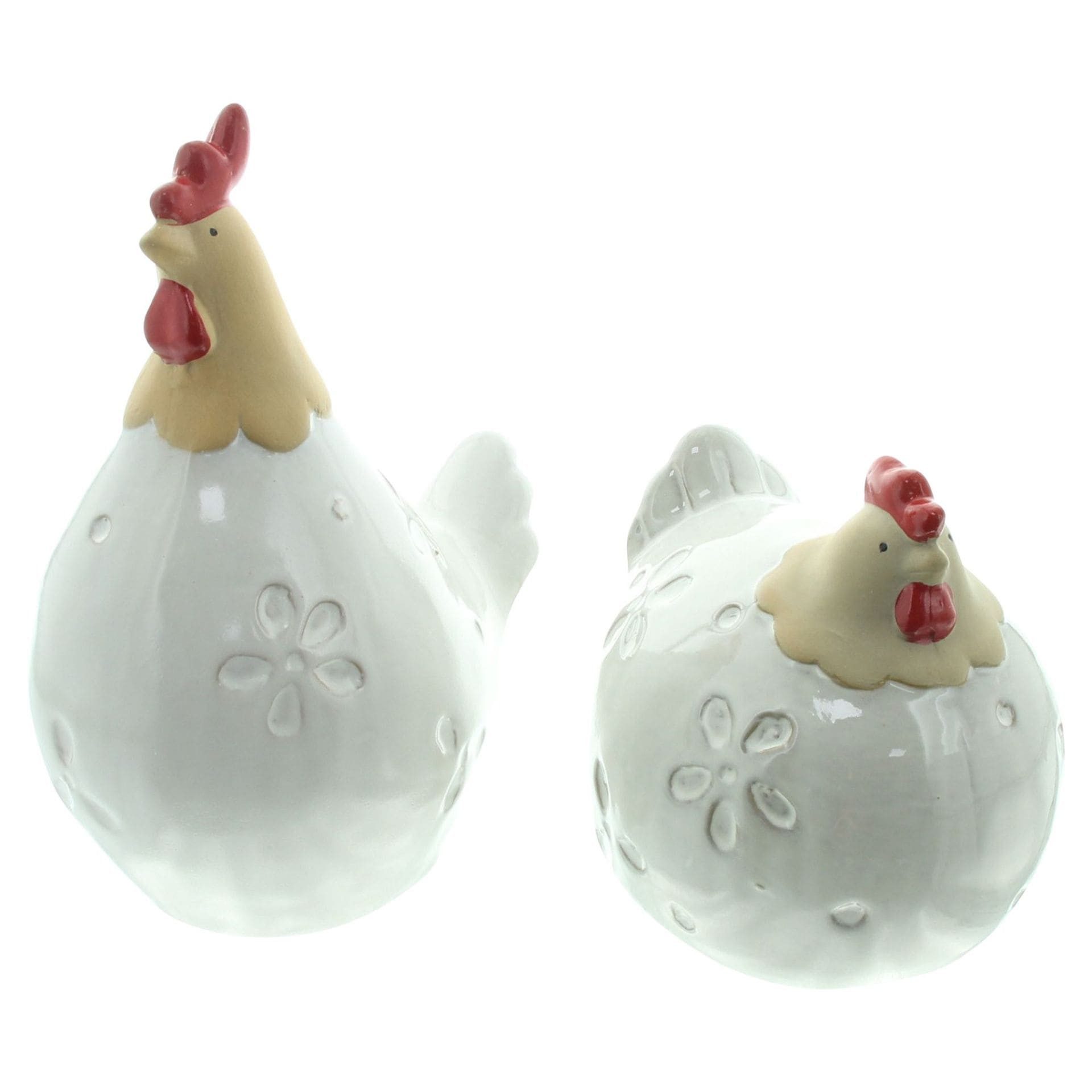 Dekoleidenschaft Dekofigur "Huhn & Hahn" Porzellan, 14 + 22 cm hoch, Osterdeko, Frühlingsdeko (2 St., im Set), Osterdekoration mit Blumenmuster, Dekohühner