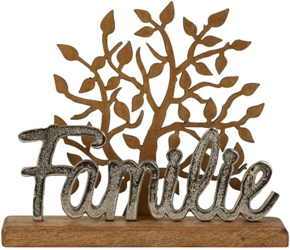 LB H&F Lilienburg Dekobaum Dekofigur Deko Objekt Skulptur Figur Dekoration Baum silber Alu (Wohnzimmer Holzsockel Mangoholz Schlafzimmer modern Design Familie Liebe Love hinstellen Geschenk Geburt Geburtstag Dekobaum Dekoobjekt Fensterdeko, Holzdeko Tischdeko Gastgeschenk Valentinstag Jahrestag Hochzeitstag), Aufsteller Tischdeko Liebe Muttertag Hochzeitsgeschenk, edel Baum des Lebens hinstellen Dekoration), Aluminium Holz Hochzeit Geschenk Mango LEBENSBAUM FAMILIE HOLZ