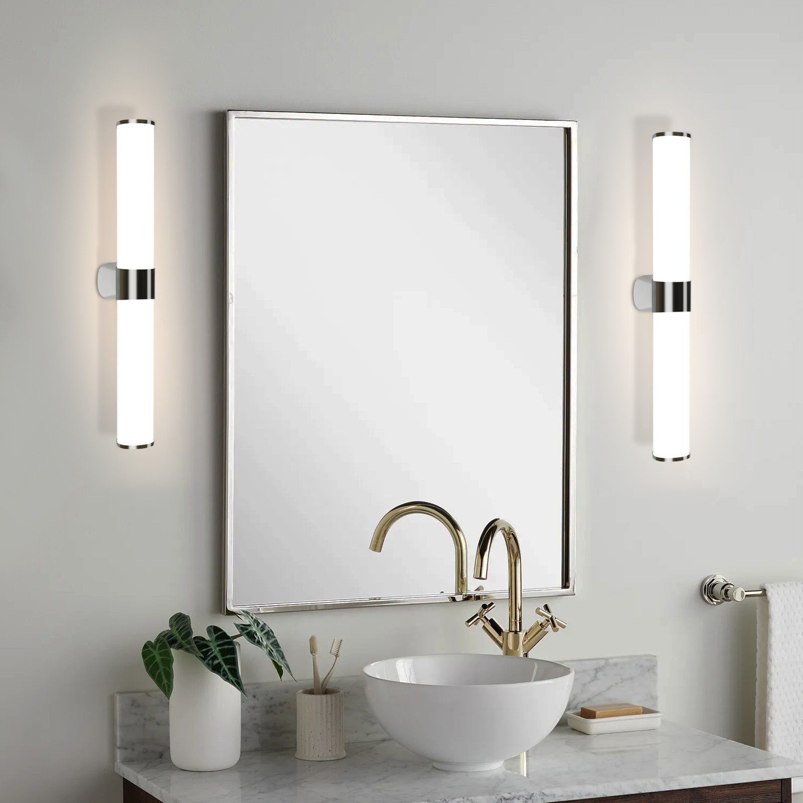 ZMH Spiegelleuchte Spiegellampe - Modern 40/60CM Chrom Schlafzimmer, Augenschutz, LED fest integriert, 4000k, Neutralweiß 4000K Feuchtraumleuchte Modern