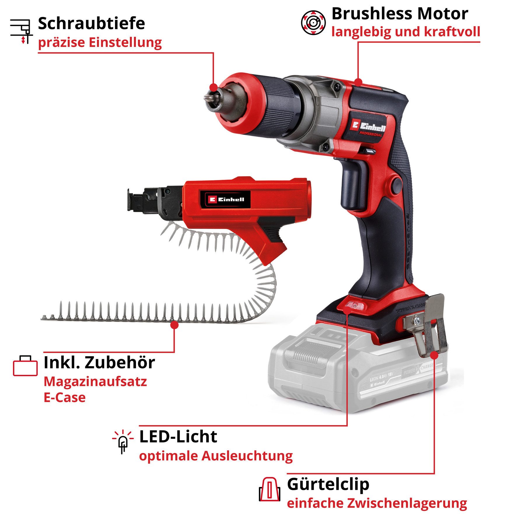 Einhell Akku-Trockenbauschrauber TP-DY 18 Li BL +Magazine, ohne Akku und Ladegerät