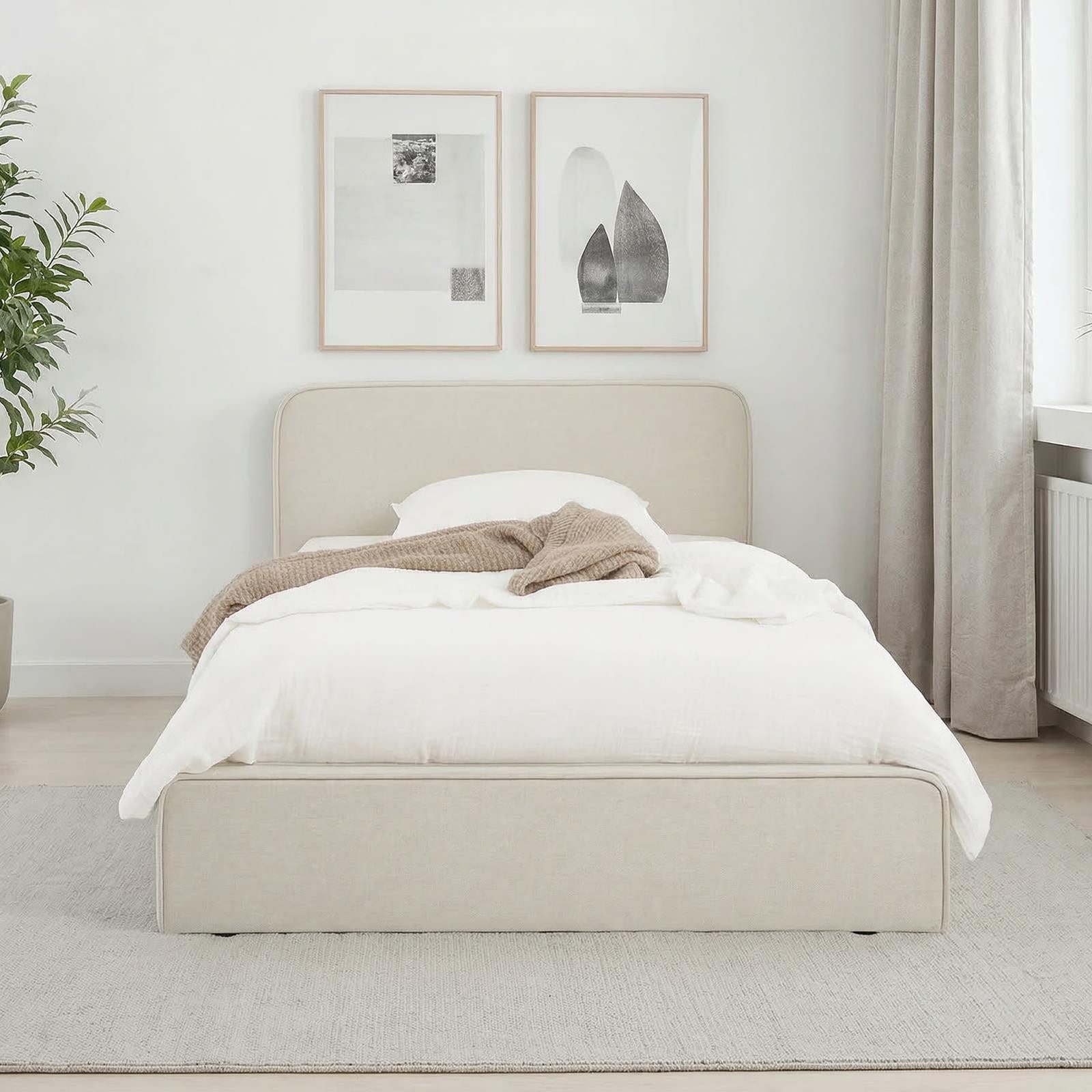 IDIMEX Polsterbett MARINI, Bett 90x200 cm mit Lattenrost Einzelbett mit Kopfteil Stoffbezug creme