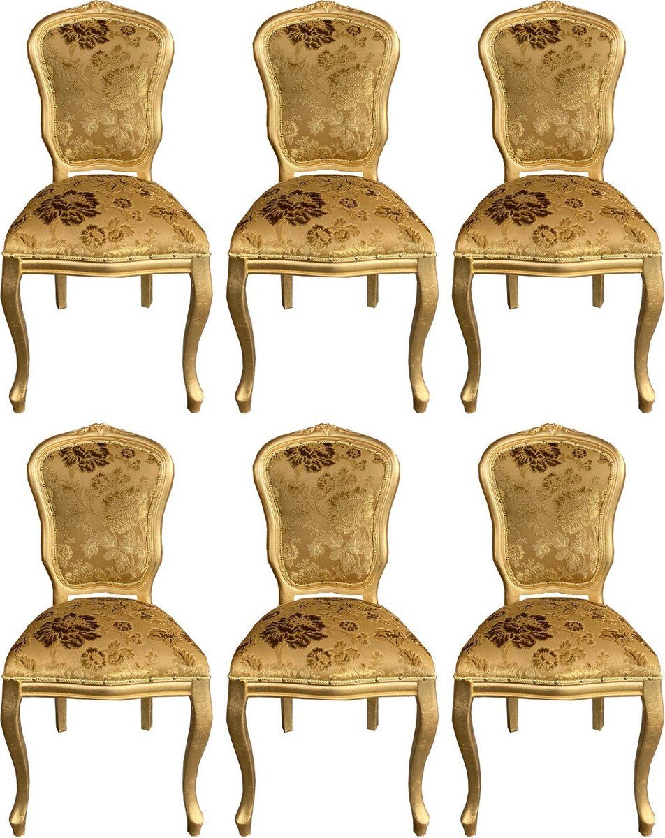 Casa Padrino Esszimmerstuhl Luxus Barock Esszimmer Stuhl Set mit elegantem Muster Gold 50 x 60 x H. 104 cm - Küchen Stühle 6er Set - Barock Esszimmer Möbel | Stühle