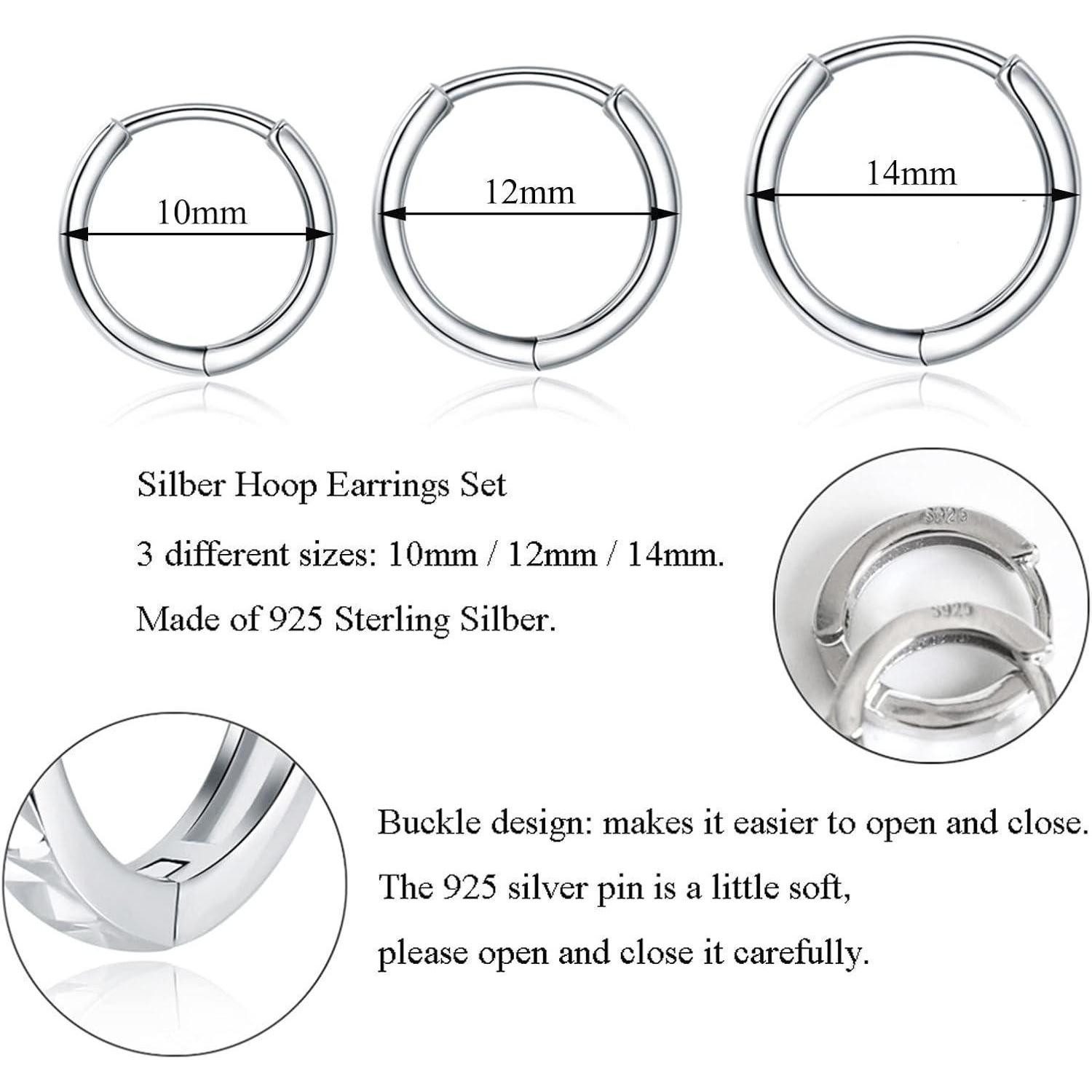 LuxusKollektion Schmuckset Creolen 925 Set 3 Paare Klein 10 12 14mm Damen S günstig online kaufen