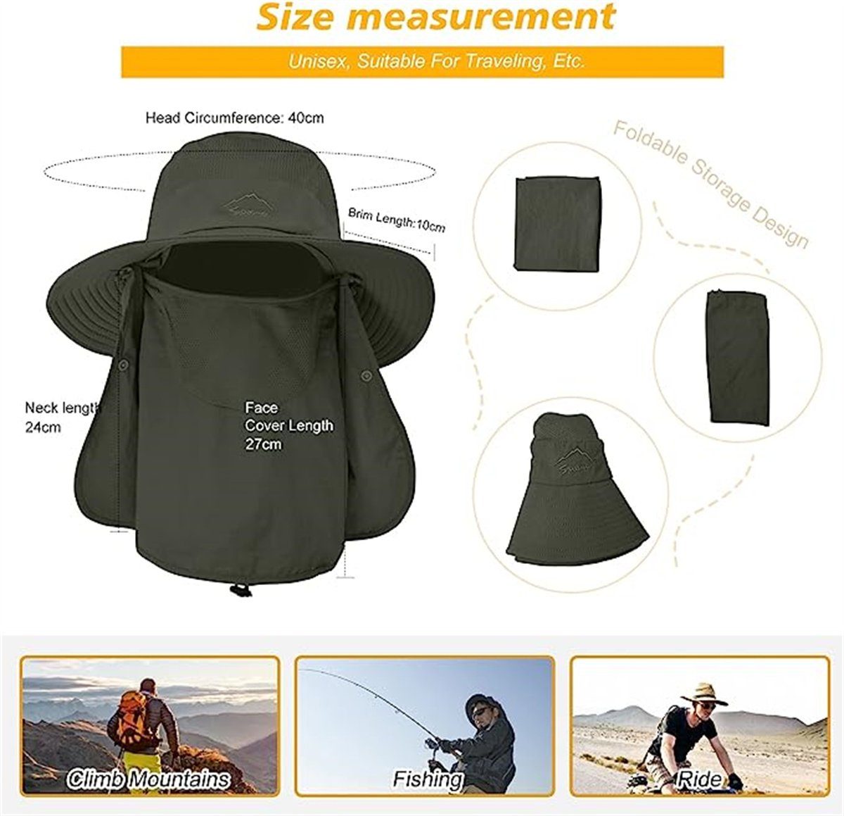 Clakllie Sonnenhut Herren - UPF 50+ Mit Kinnband & Breiter Krempe