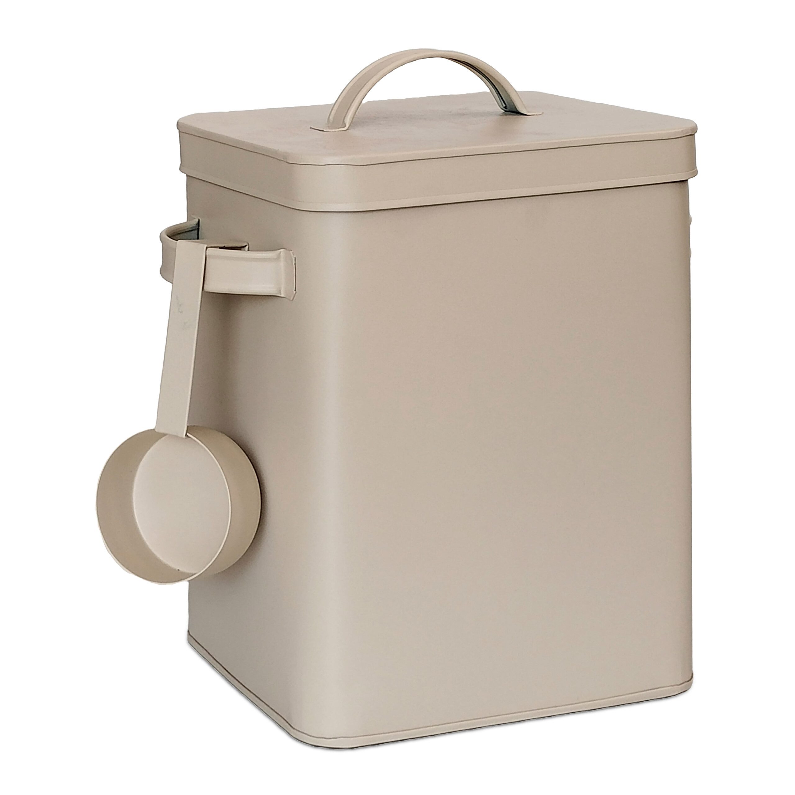 relaxdays Vorratsdose Luftdichte Metallbox mit Löffel, Eisen, Beige