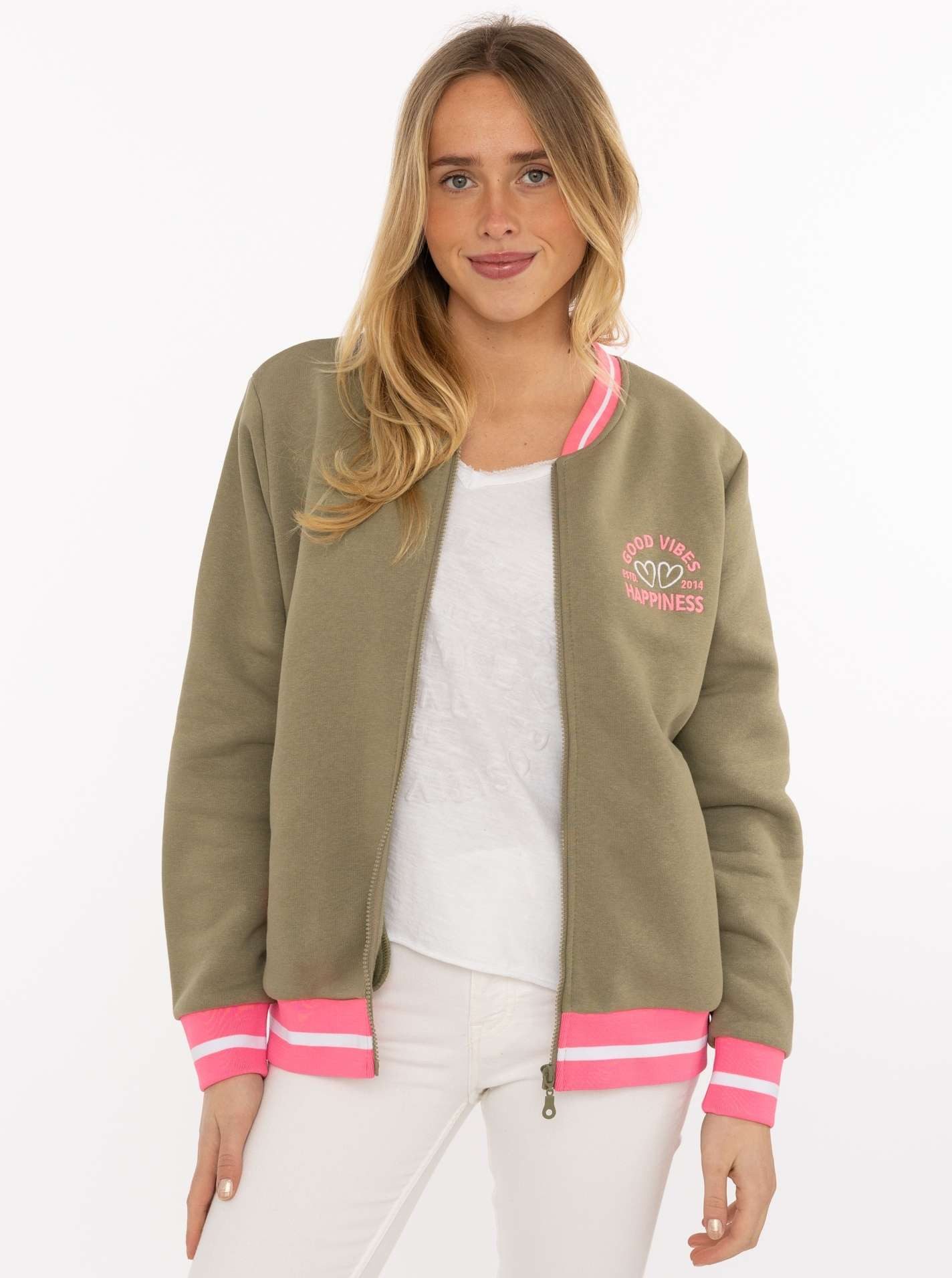 Zwillingsherz Sweatjacke "College" Reißverschluss, gestreiften Rippbündchen günstig online kaufen