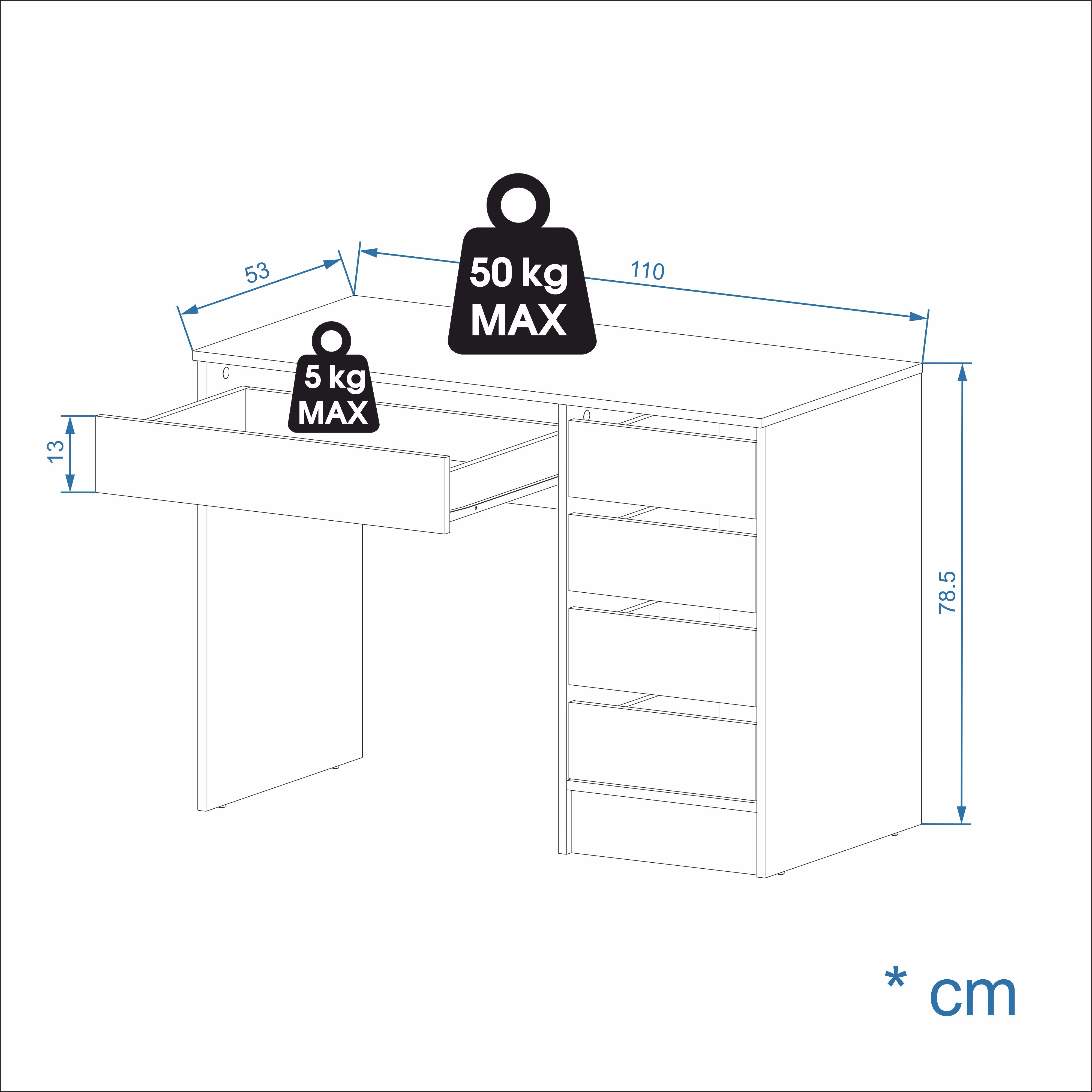KOMTO Schreibtisch KOMTO Schreibtisch mit 5 Schubladen – Arbeitstisch PLIO 110x53x78,5 cm – Bild 5 von 5