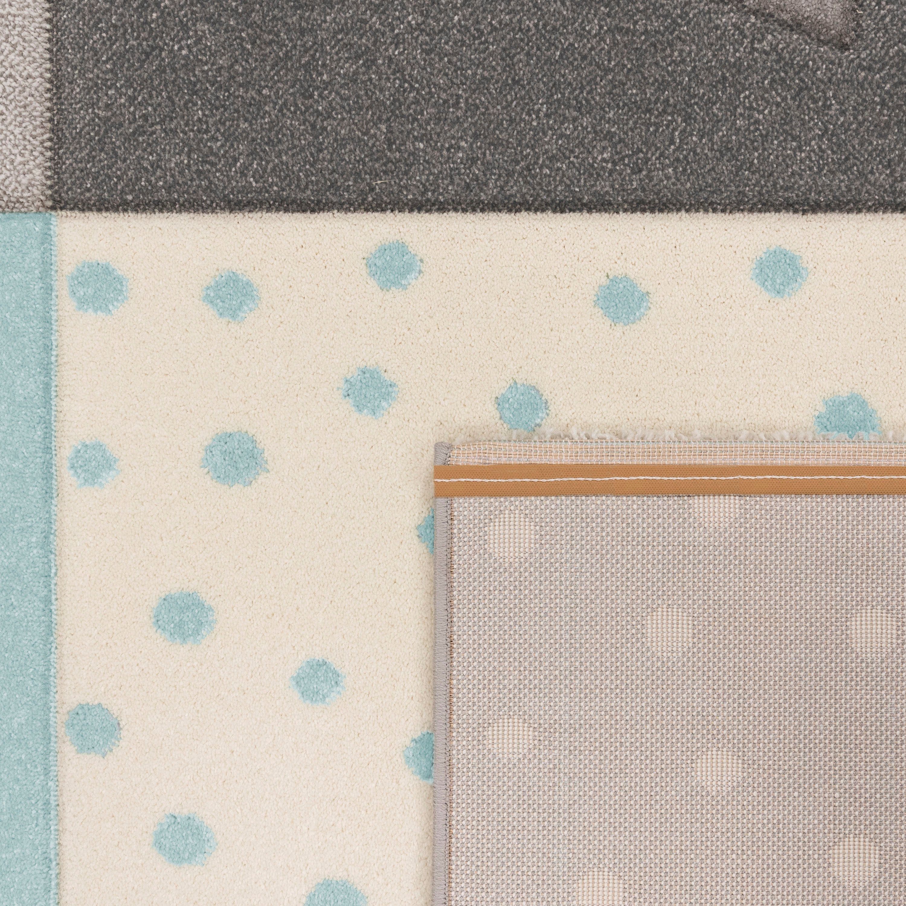 Paco Home Kinderteppich Cosmo 340, rechteckig, Höhe: 17 mm, Kurzflor, Pastell-Farben, 3D Effekt, Motiv Berge, Punkte & Sterne