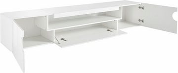 INOSIGN Lowboard Real,Lowboard,TV-Kommode,TV-Möbel,B.240 cm komplett hochglanz lackiert, mit 2 abgerundeten Türen,1 Klappe,die ein ovales offenes Fach bilden