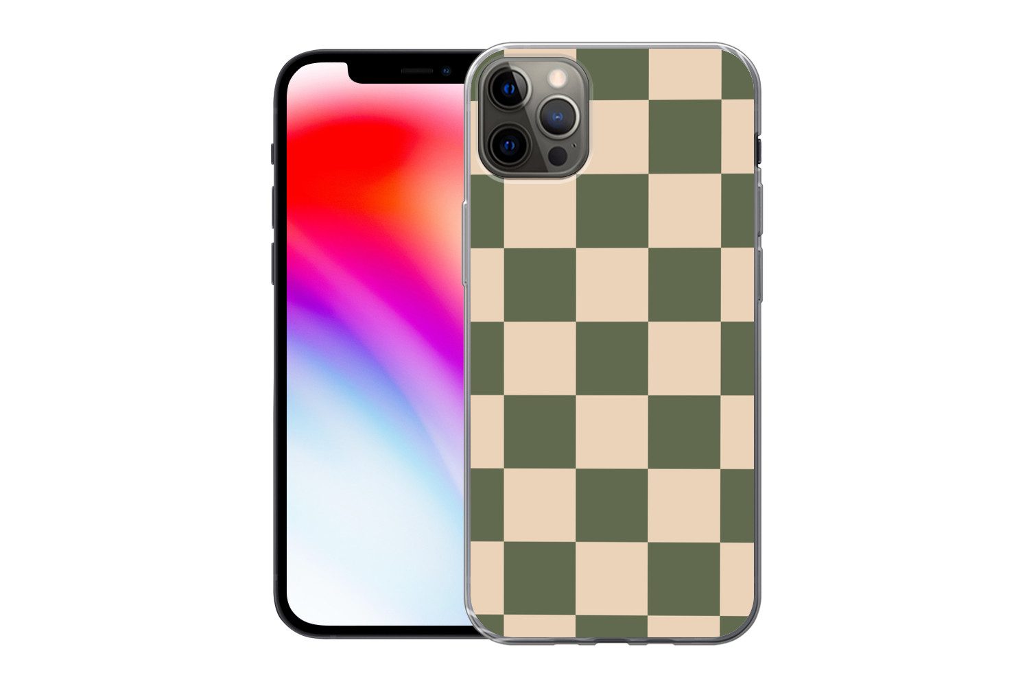 MuchoWow Handyhülle für Apple iPhone 13 Pro Max Schachbrettmuster - Grün - Beige - Blöcke, Smartphone-Bumper, Print, Handy Schutzhülle Dünn