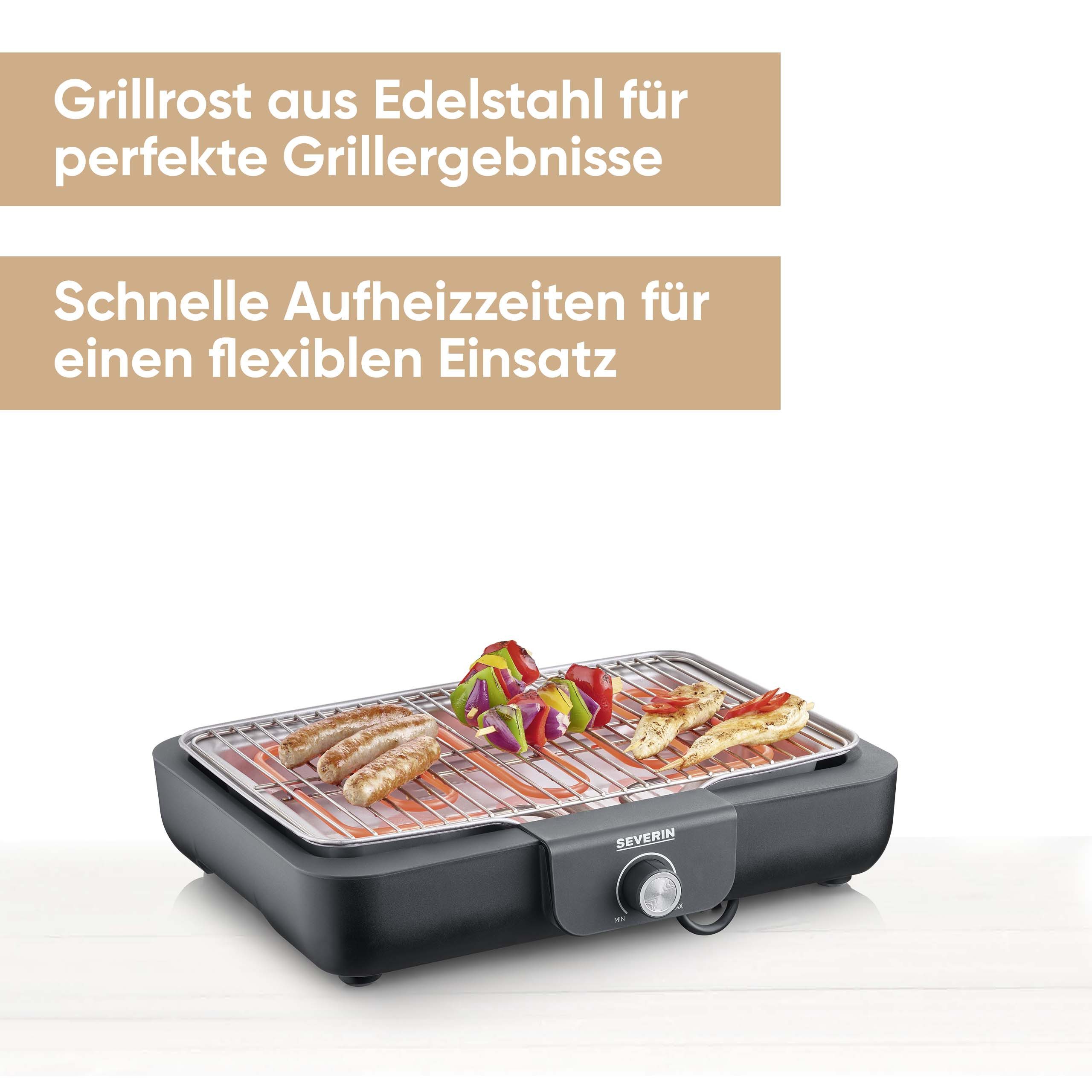 Severin Tischgrill PG 8554 mit Grillrost, 2300 W, Schnelle Aufheizzeiten bei einer max. Leistung von 2.300 W