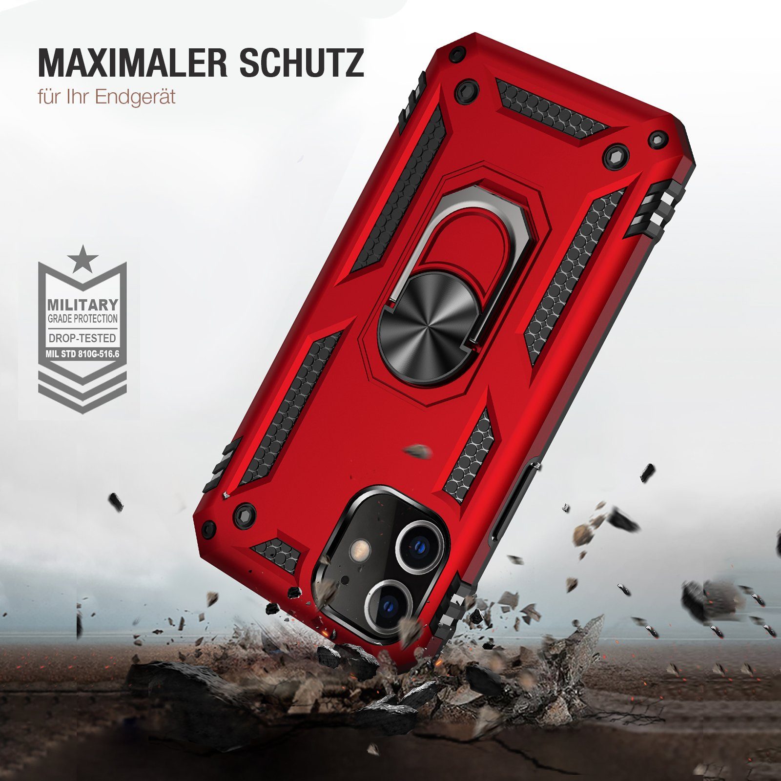 Tec-Expert Handyhülle Outdoor Cover Hülle für Apple iPhone 12 6.1 Zoll, 6.1, Premium Hülle aus verstärktem Polycarbonat