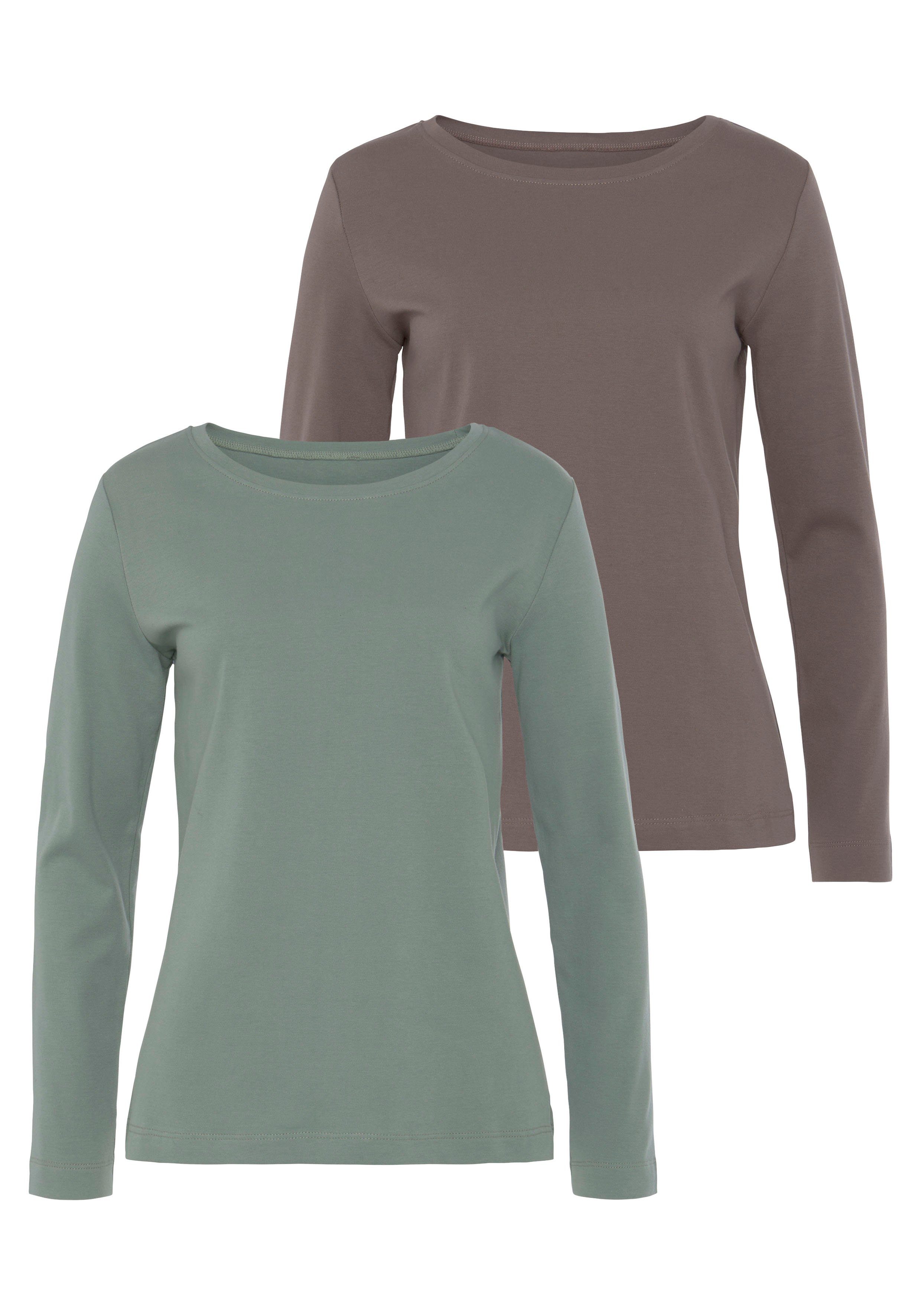 Vivance Langarmshirt aus reiner Baumwolle (2er-Pack) aus leicht wärmender Interlock-Qualität